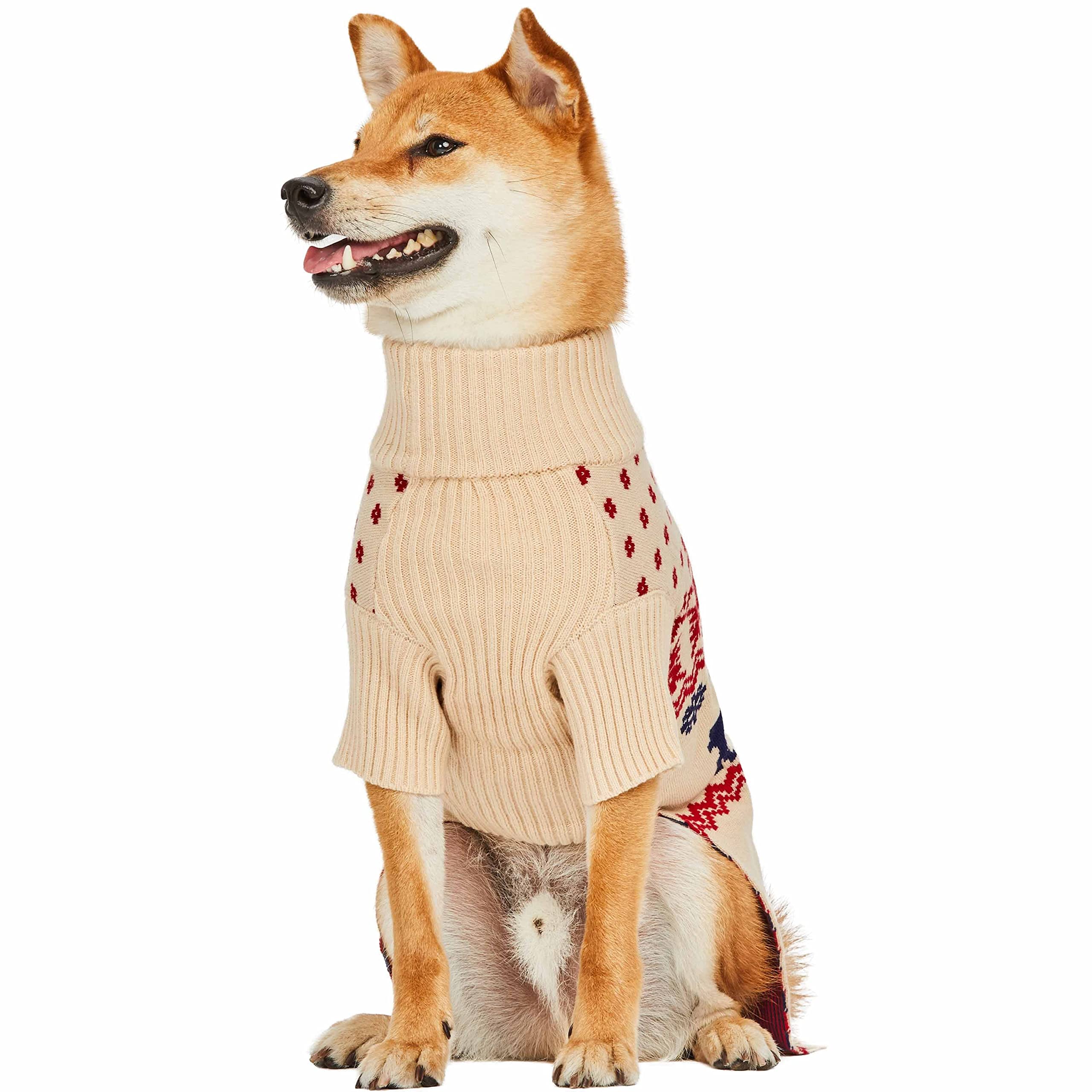Blueberry Pet Christmas Tree And Snowflake Dog Sweater In Festive Red, Back Length 18', Pack Of 1 Clothes For Dogs