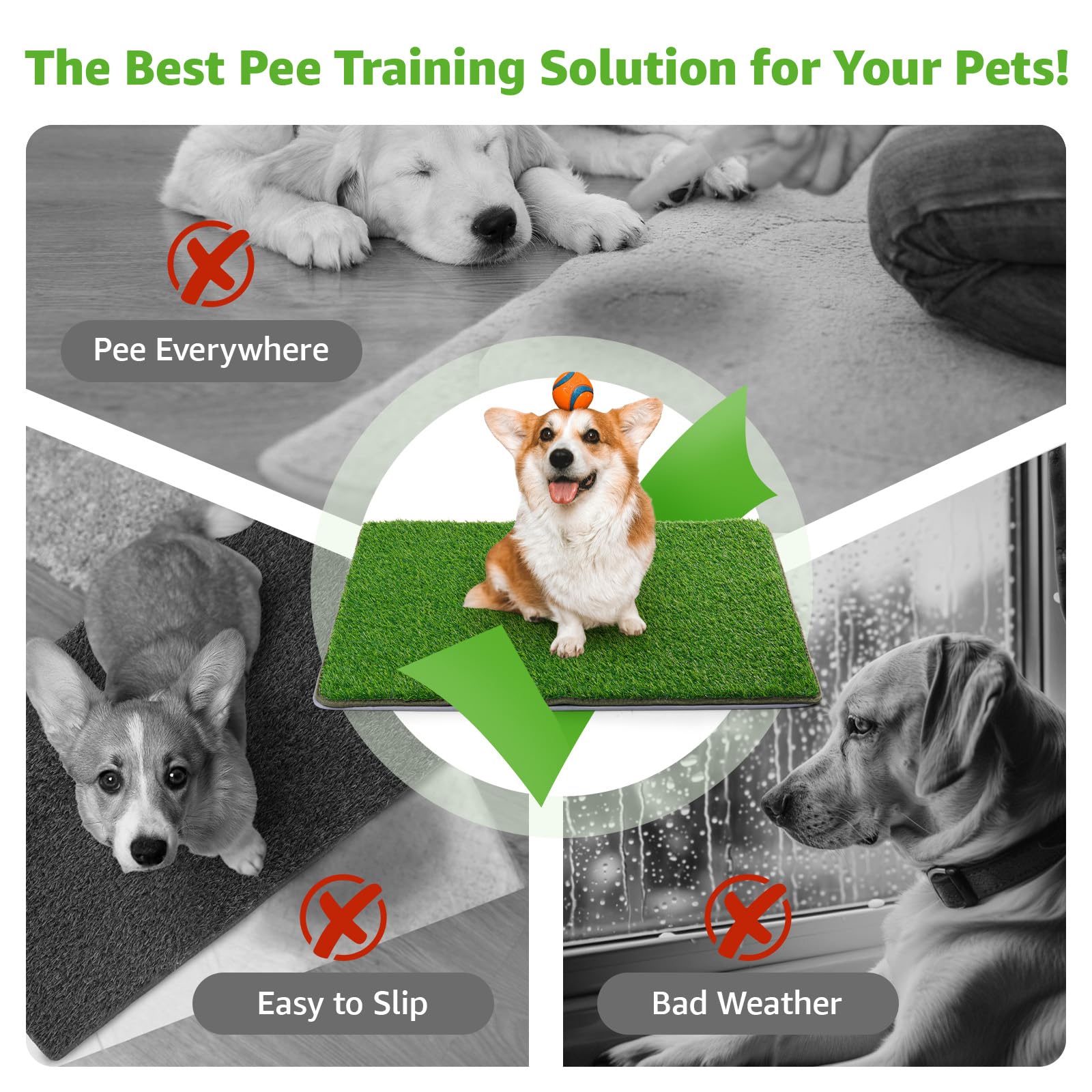 Dog Grass Mat With Pee Pad, Artificial Indoor Turf Grass Potty Training Pads For Dogs Tray Doggies Washable Reusable Puppy Pads