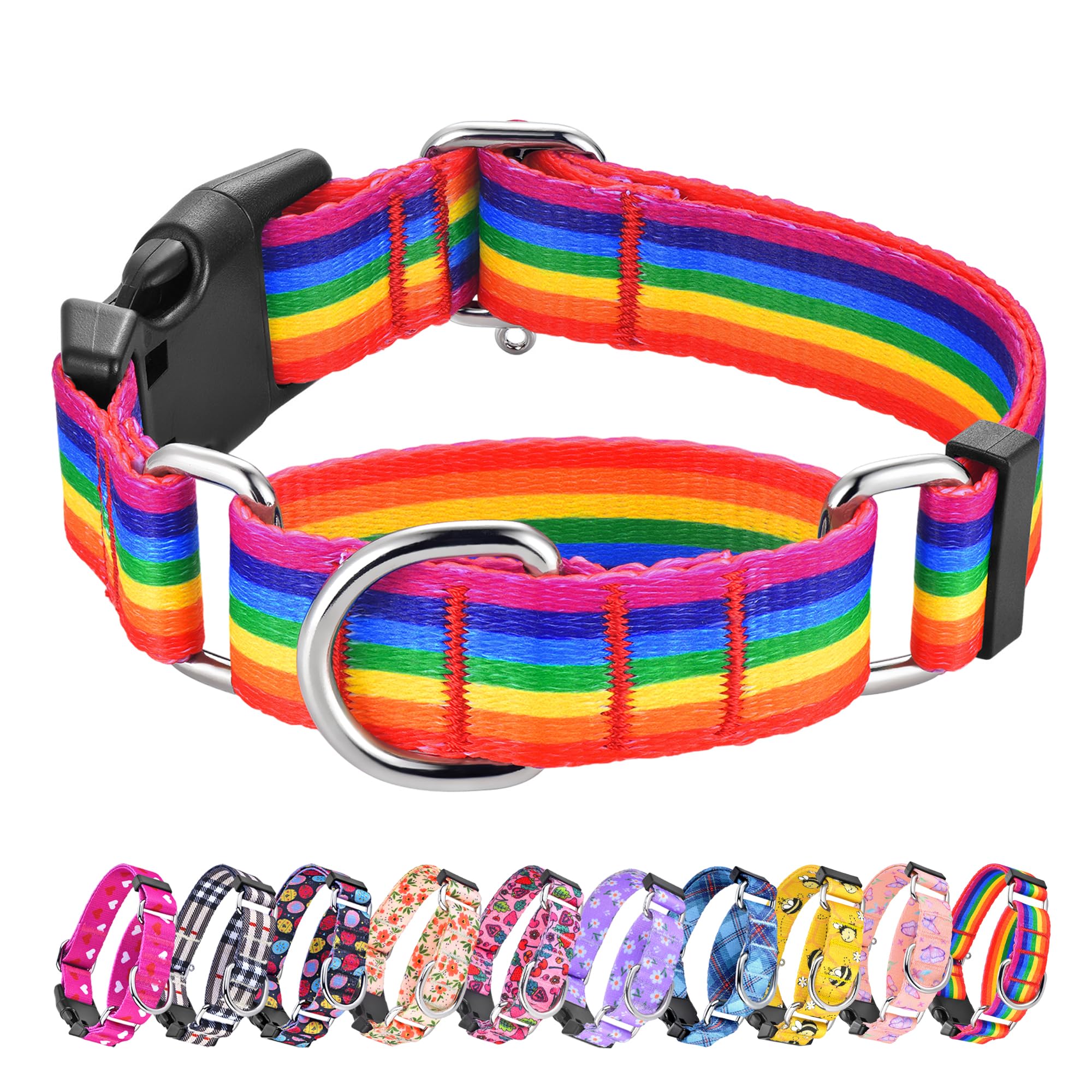 Hikiko Martingale Collar For Dogs Adjustable Soft Nylon Dog Collars With Cute Patterns For Small Medium Large Dog(Rainbow,Medium
