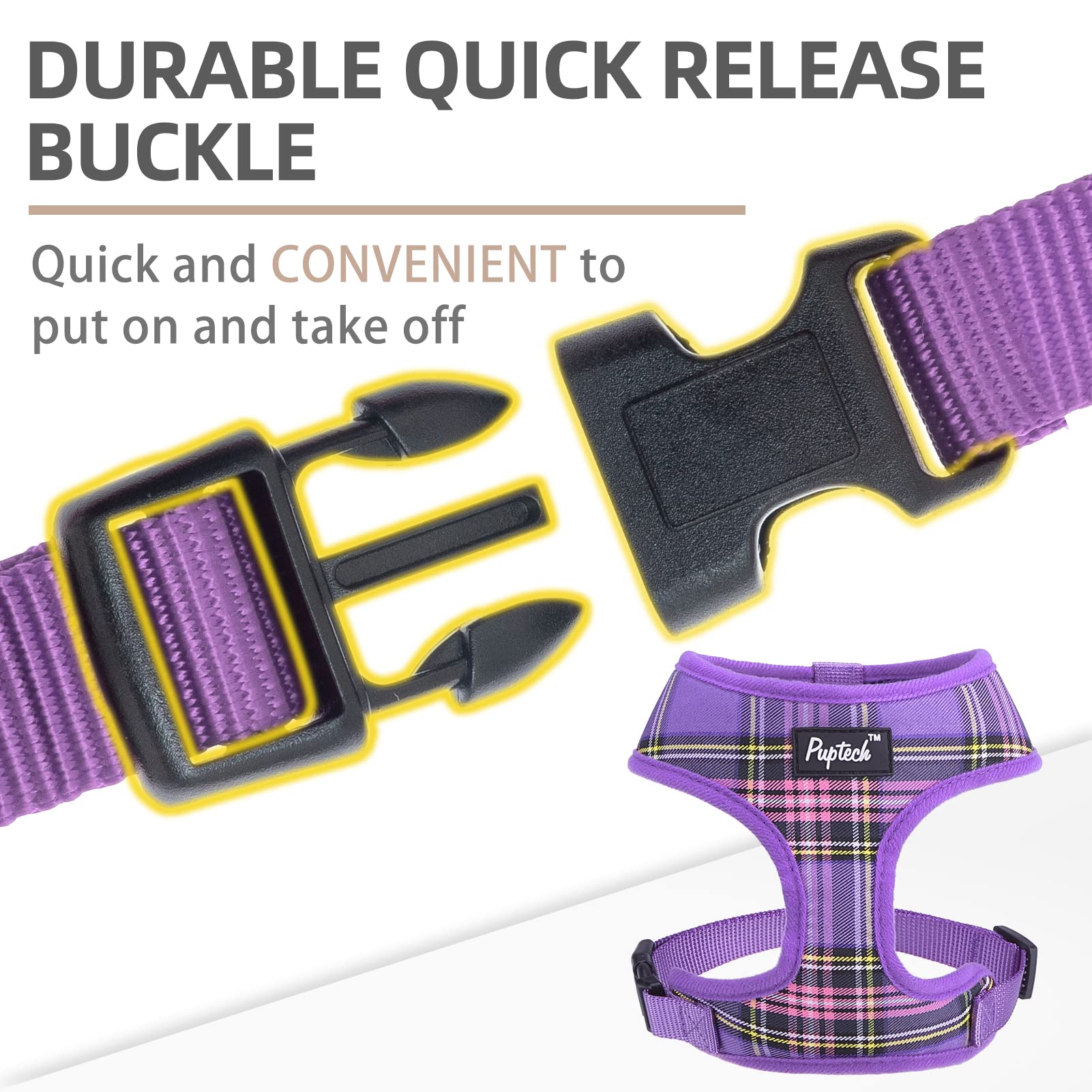 Pupteck Soft Mesh Dog Harness And Leash Set Pet Puppy Cat Comfort Padded Vest No Pull Harnesses, Purple, L