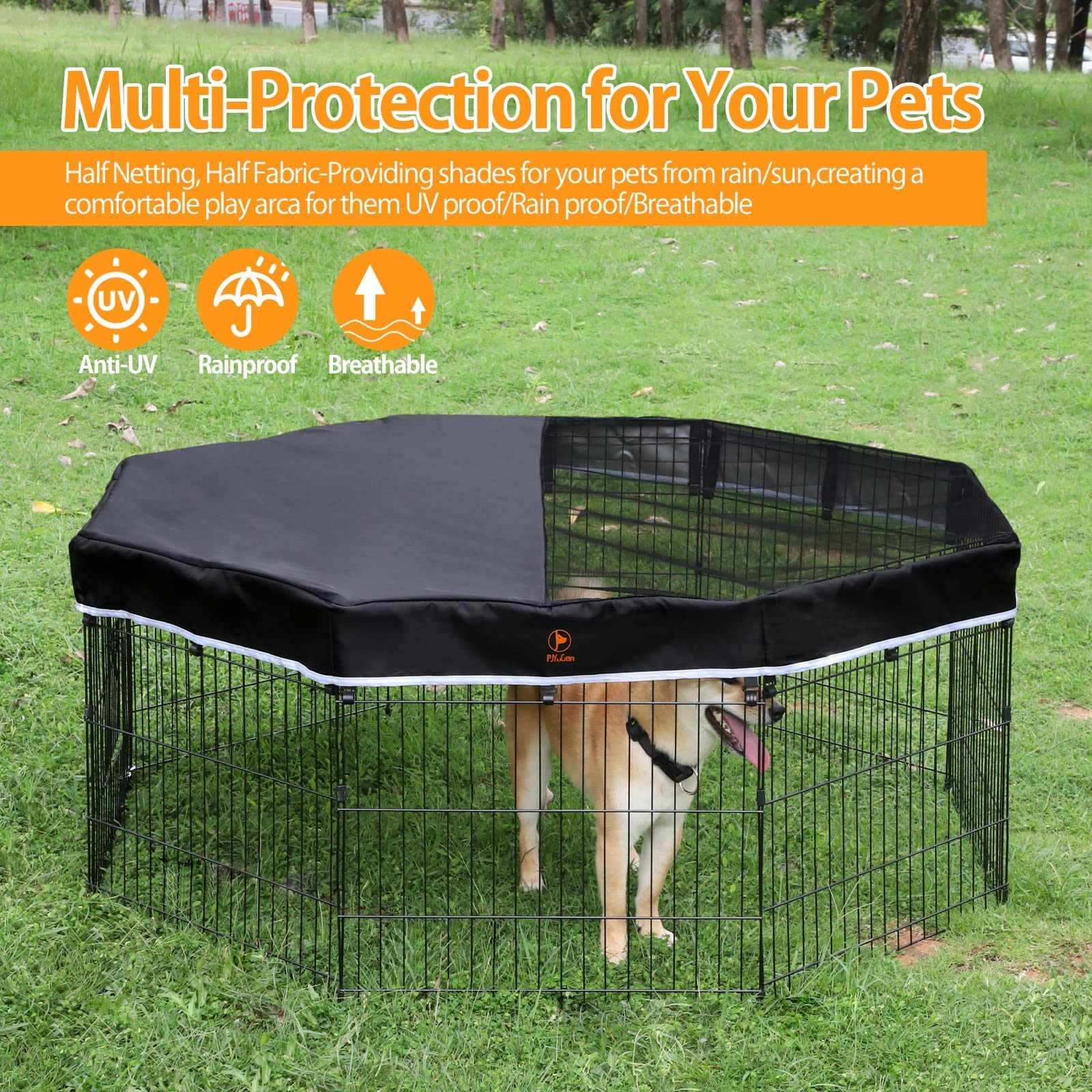 Pjyucien Mesh Top Cover - Fits 8 Panels 24 Inch Width Plastic/Metal Pet Pen Octagonal Dog Playpen (Note: Only Pen Top Cover, No Playpen!!!)