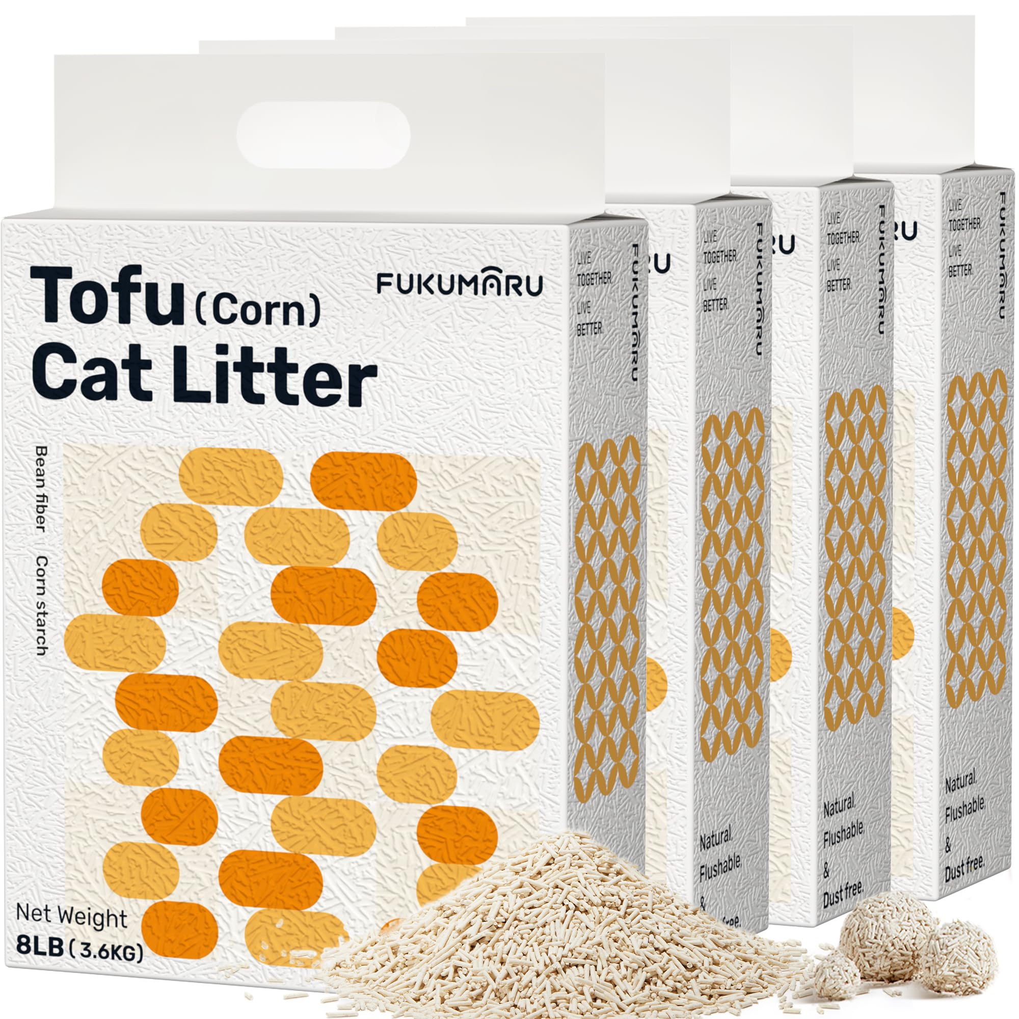 FUKUMARU Tofu Cat Litter, 32lb Fast Clumping & Superior Odor Control, 100% Natural with Bean Dregs & Corn Starch, Dust-Free, Flu