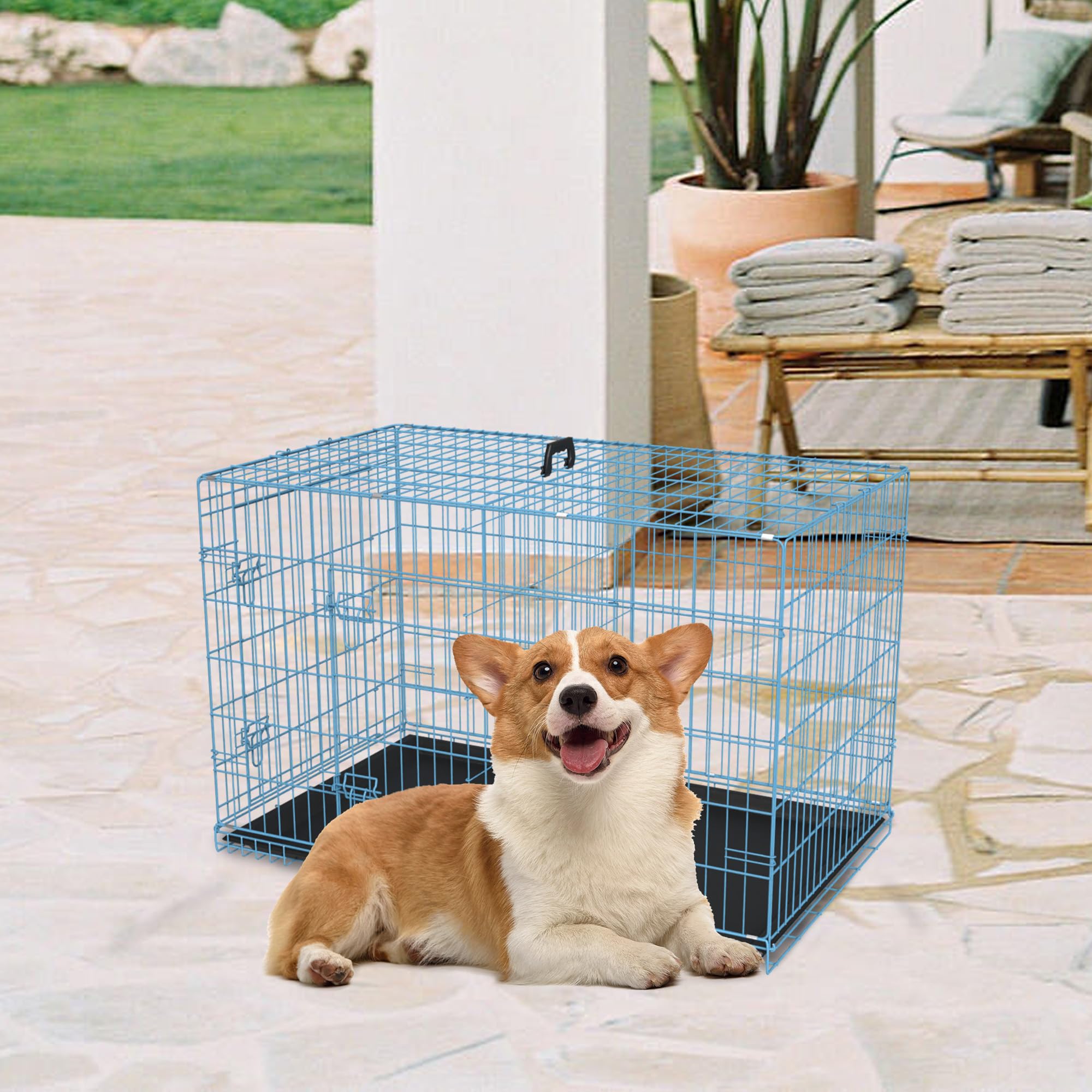 Fdw 30 Inch Dog Crate Dog Kennel Cage With Double Door Folding Metal Wire Dog Cage With Removable Tray&Divider Panel,Pet Crate F