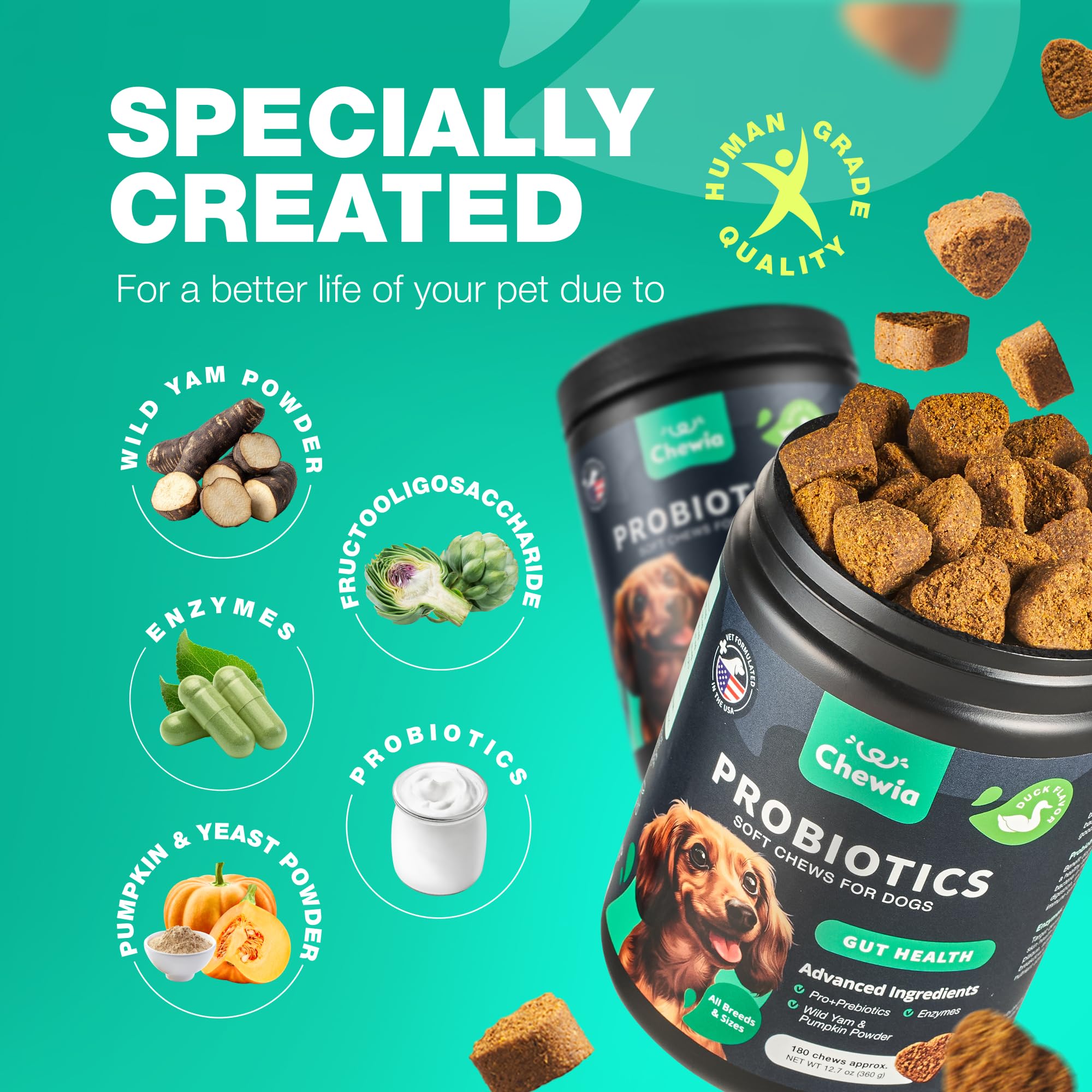 Probiotics for Dogs Gut Health, Digestion, Immunity, Yeast Balance, Itchy Skin, Allergies Support - Dog Probiotic Chews with Dig