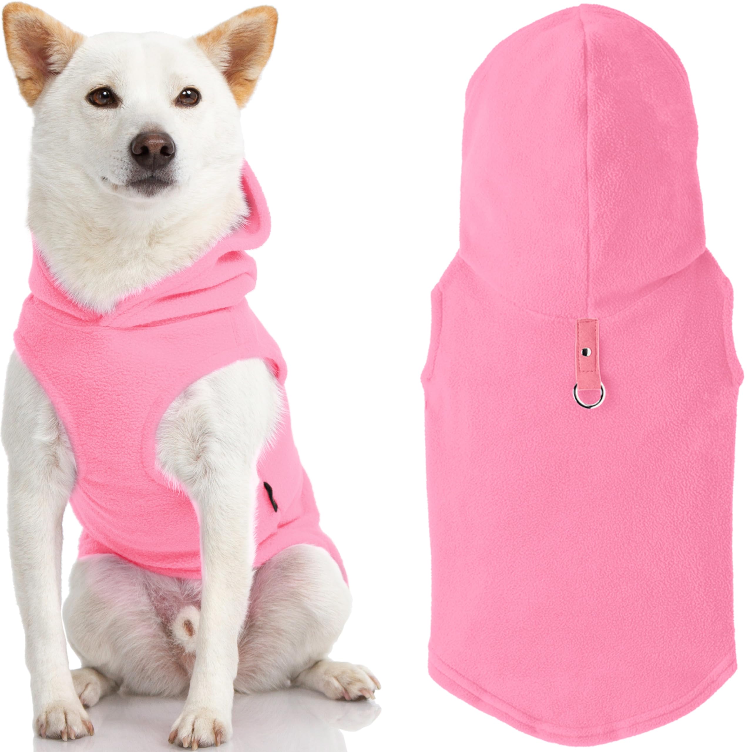 Gooby Fleece Vest Hoodie Dog Sweater - Pink, Large - Warm Pullover Dog Hoodie with O-Ring Leash for Small to Medium Dogs