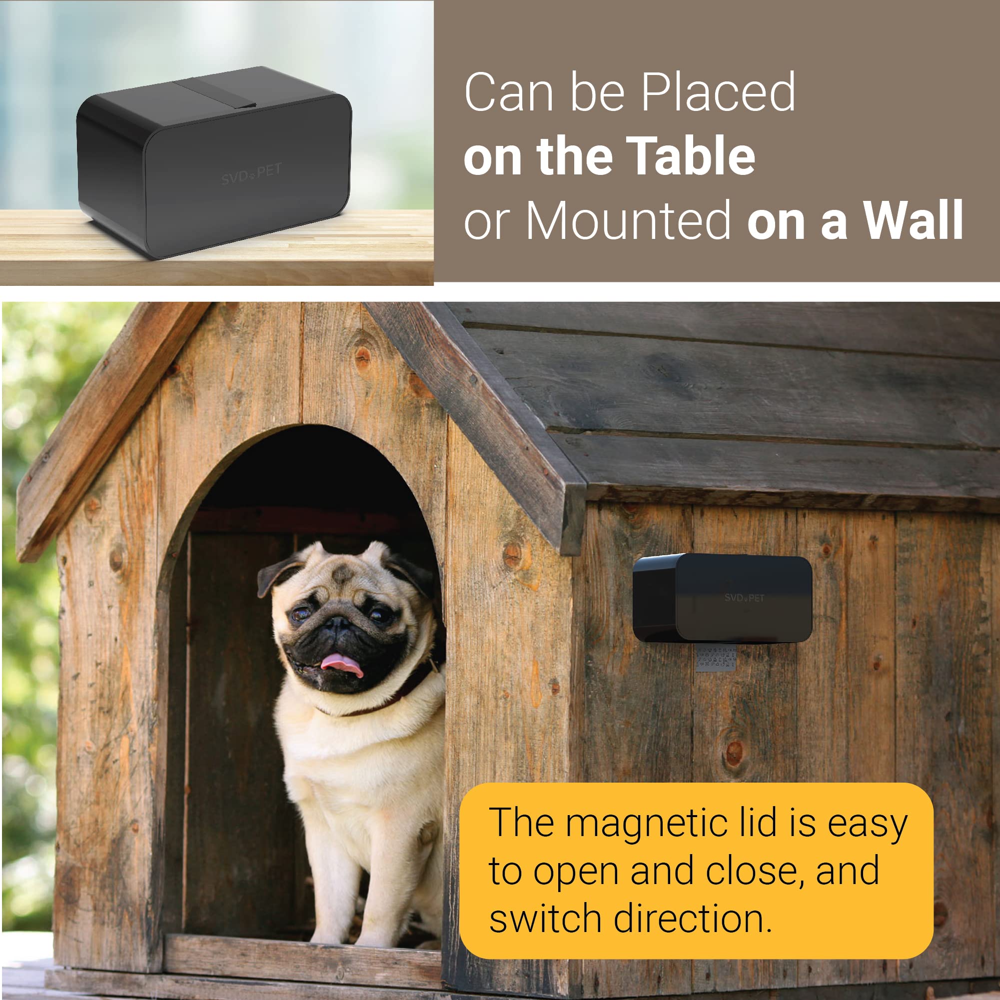 SVD.PET Dog Poop Bag Dispenser - Wall Mount, Holds 8 Rolls, Includes 120 Bags, Black, Plastic, 1 Count