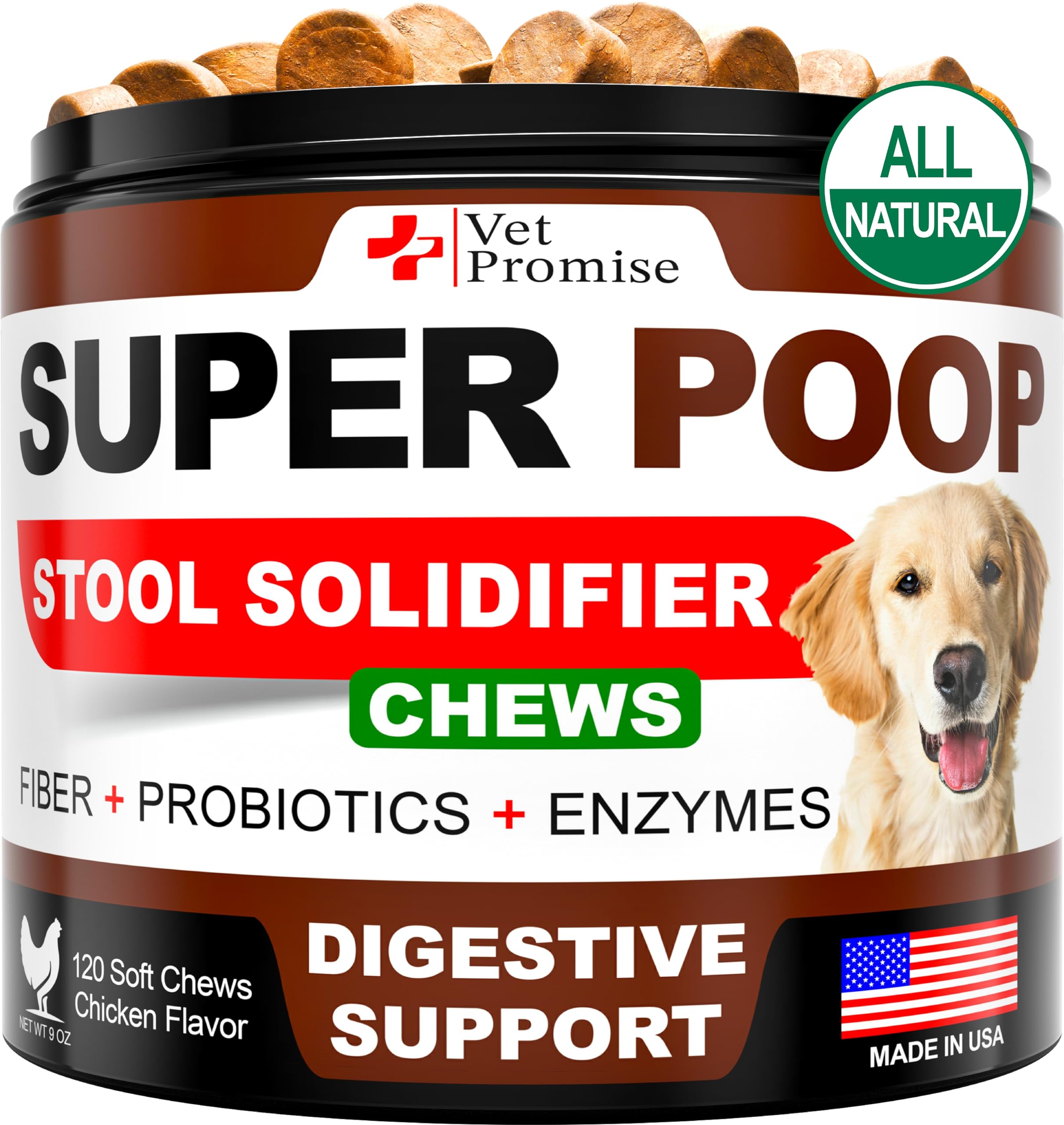 Vet Promise Super Poop Probiotics for Dogs - Dog Stool Softener - Fiber for Dogs Supplement - 6 Probiotics and Digestive Enzymes