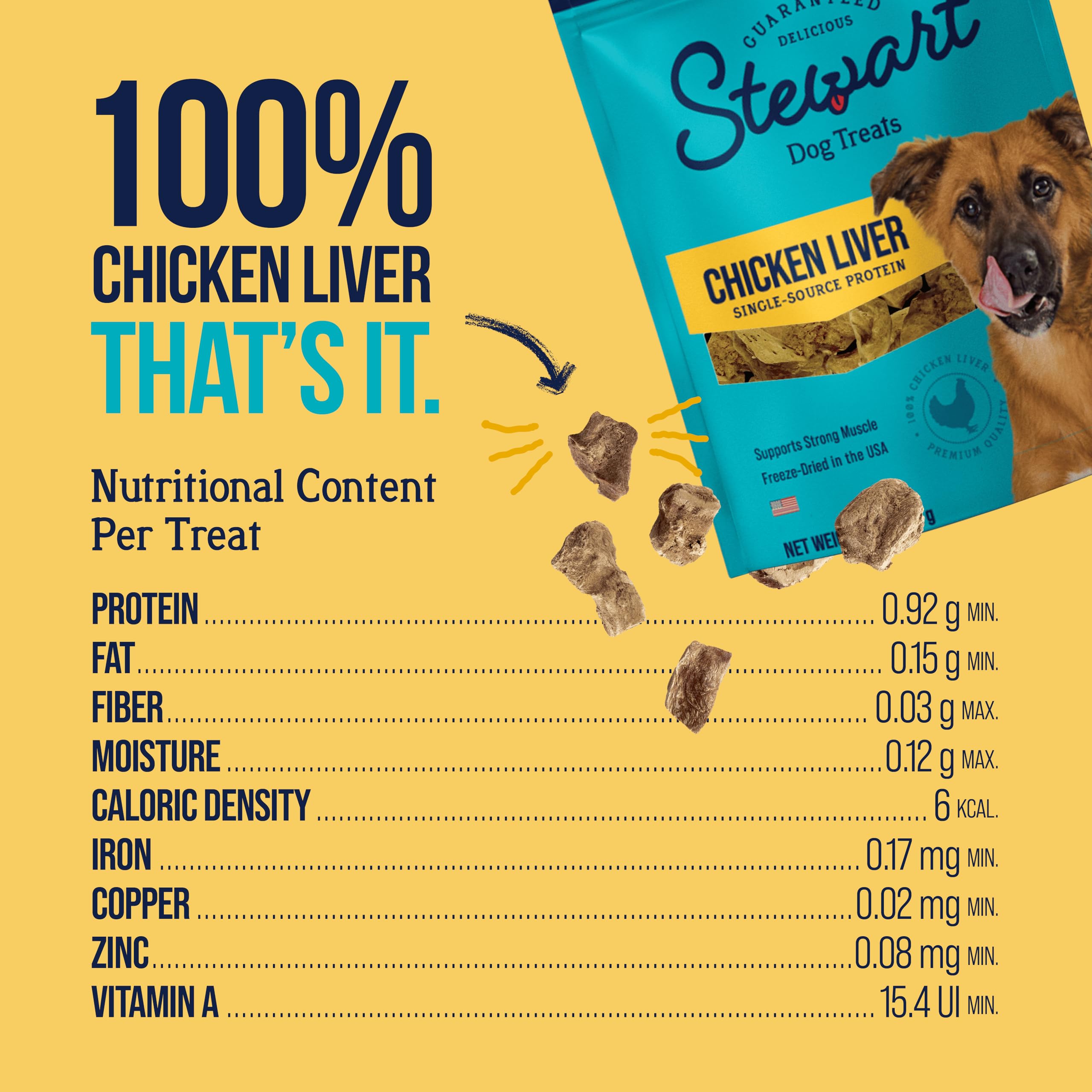 Stewart Single Ingredient Freeze Dried Raw Dog Treats, Chicken Liver, 2.5 Ounce Resealable Pouch, Training Treats or Meal Topper