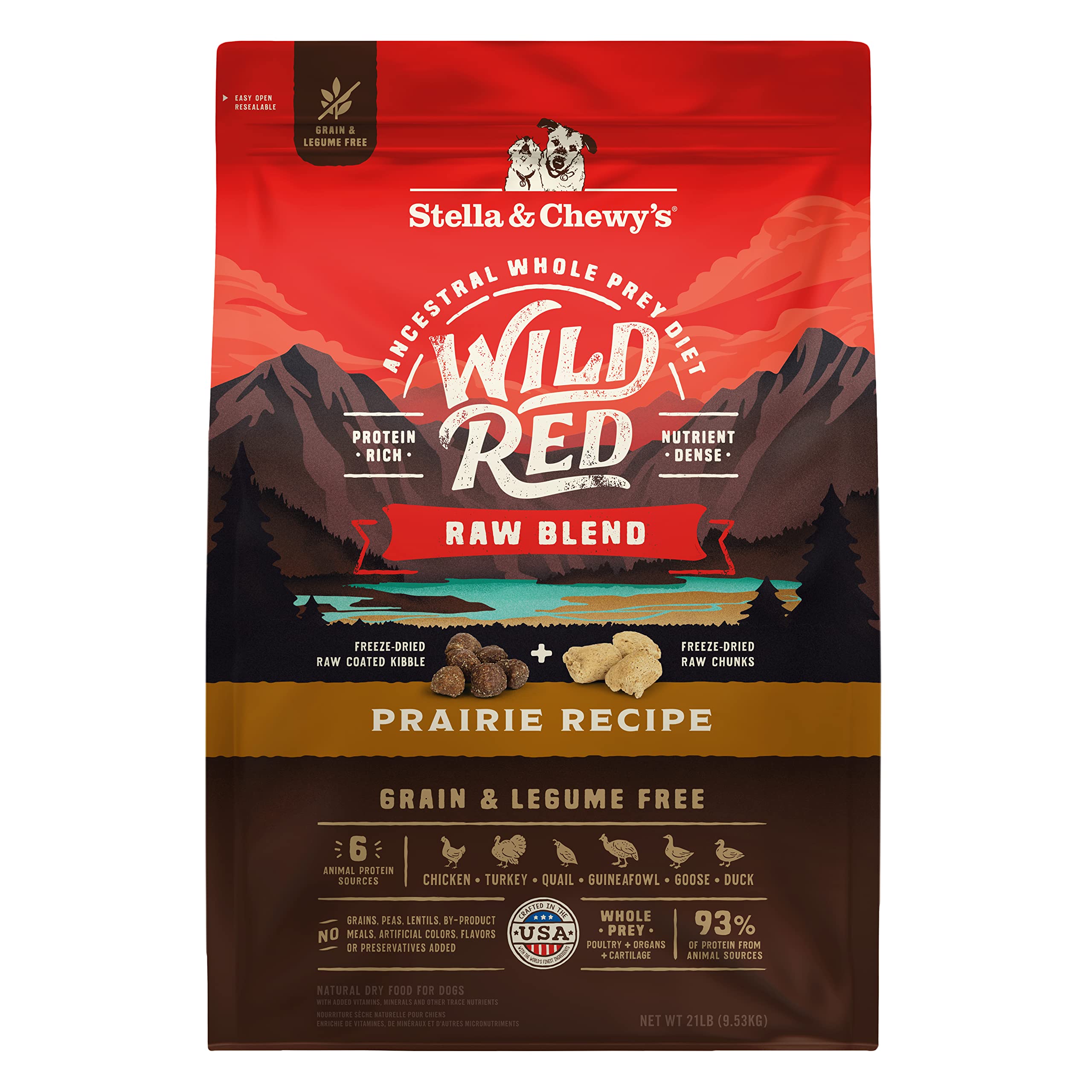 Stella & Chewys Wild Red Raw Blend Kibble - Premium Freeze-Dried Raw Coated Dog Food - Perfect For Picky Eaters - High Protein 