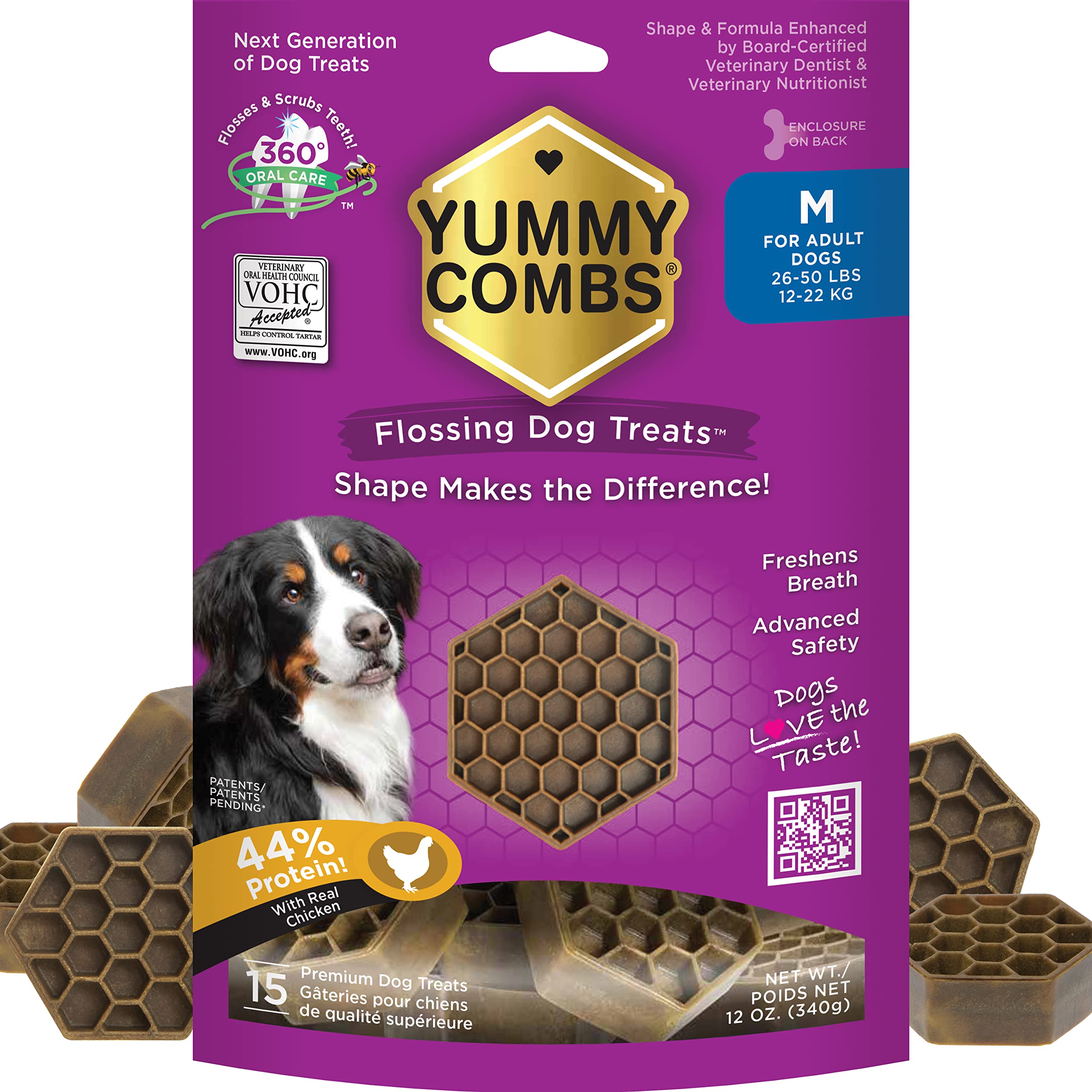 Yummy Combs Dog Dental Treats - Vet VOHC Approved - Delicious Chicken Protein - Removes Tartar with Cleaning Comb Shape - Dental