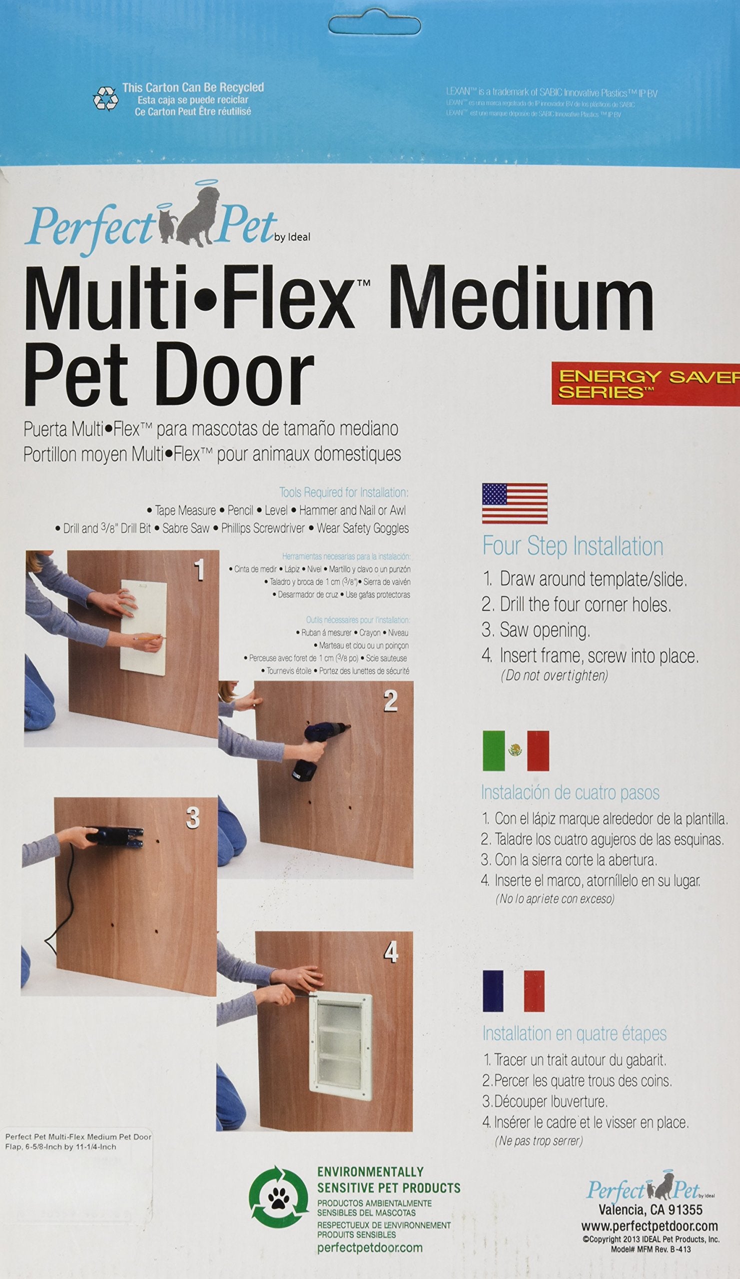 Perfect Pet Multi-Flex Pet Door, Medium, 6.38' X 11.25' Flap Size