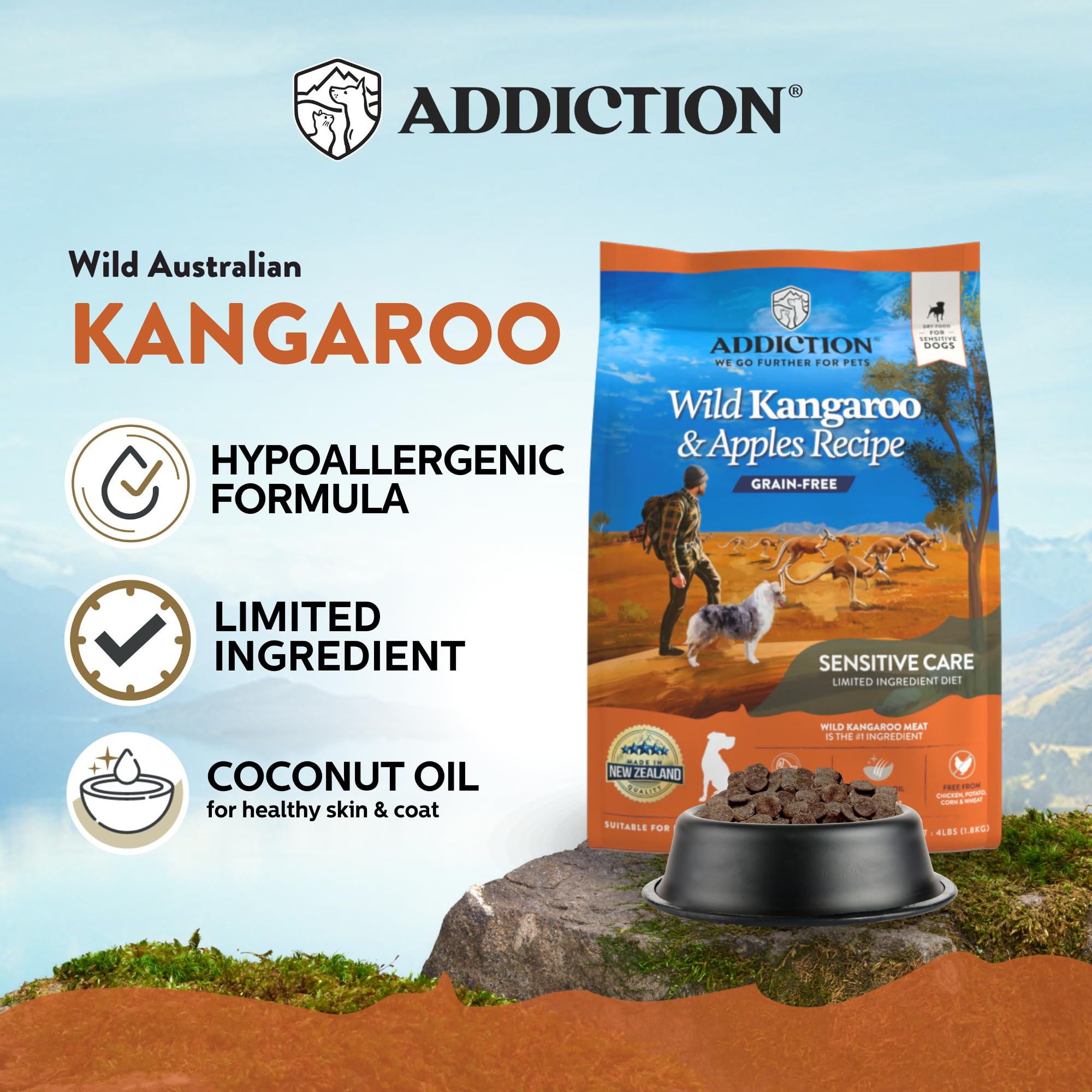 Addiction Wild Kangaroo & Apples - Dry Dog Food - Limited Ingredient Novel Protein - Muscle and Weight Management - Grain-Free -
