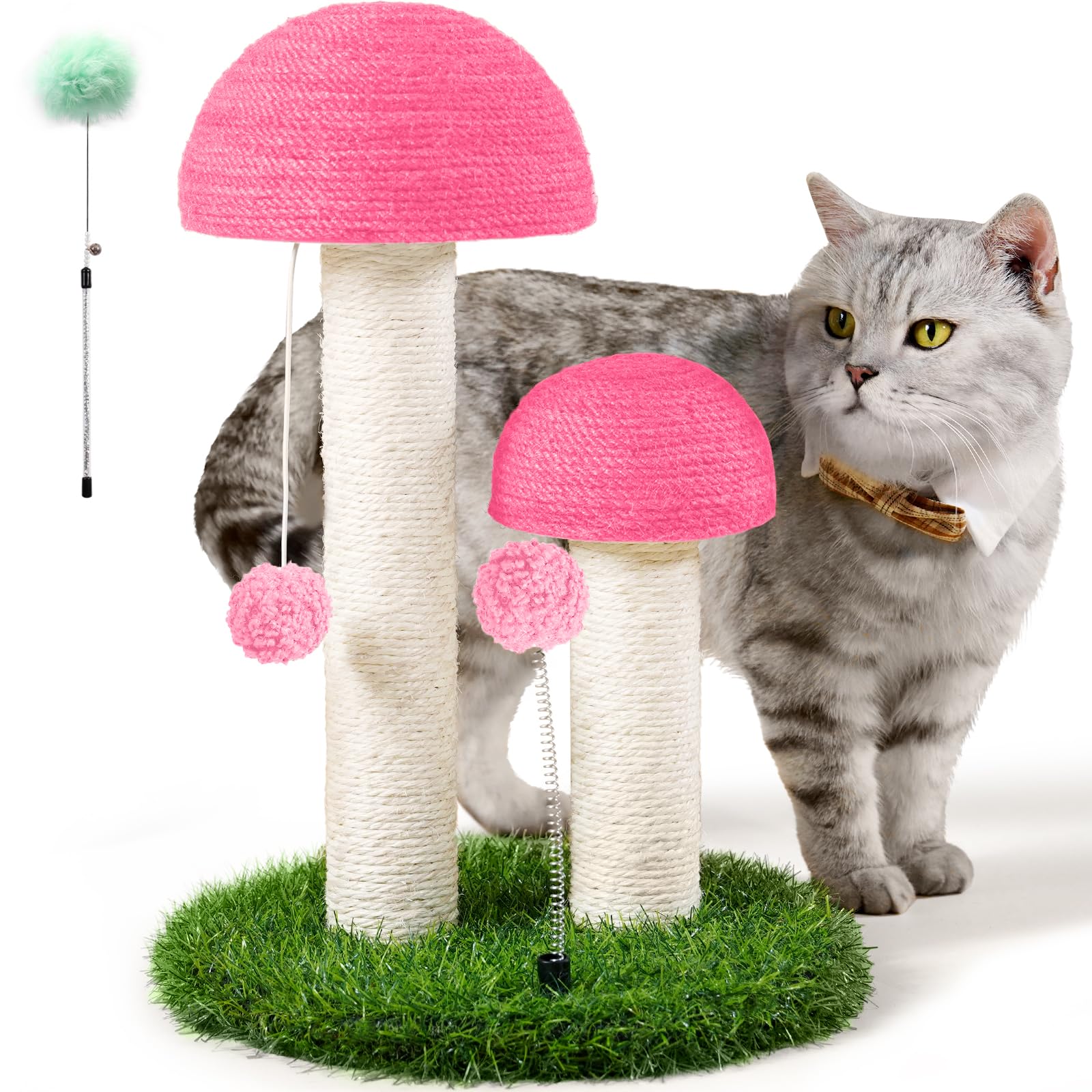 Odoland Cat Scratching Post Mushroom Natural Sisal Board Scratcher for Kitten Health and Good Behavior, Furniture Scratch Deterr