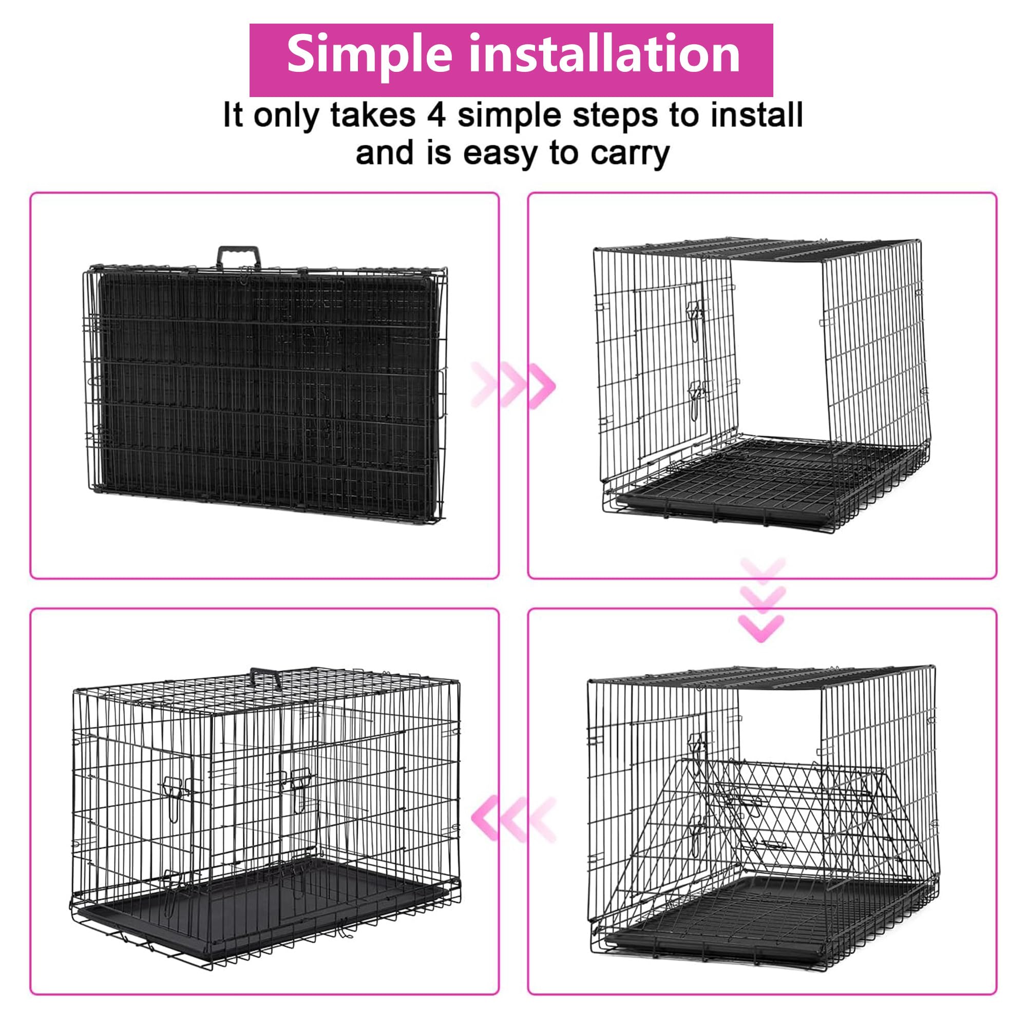 FDW Dog Crate for Large Dogs, 48 Inch Folding Metal Wire Cage, Double Door, Black, with Divider Panel and Leak-Proof Tray