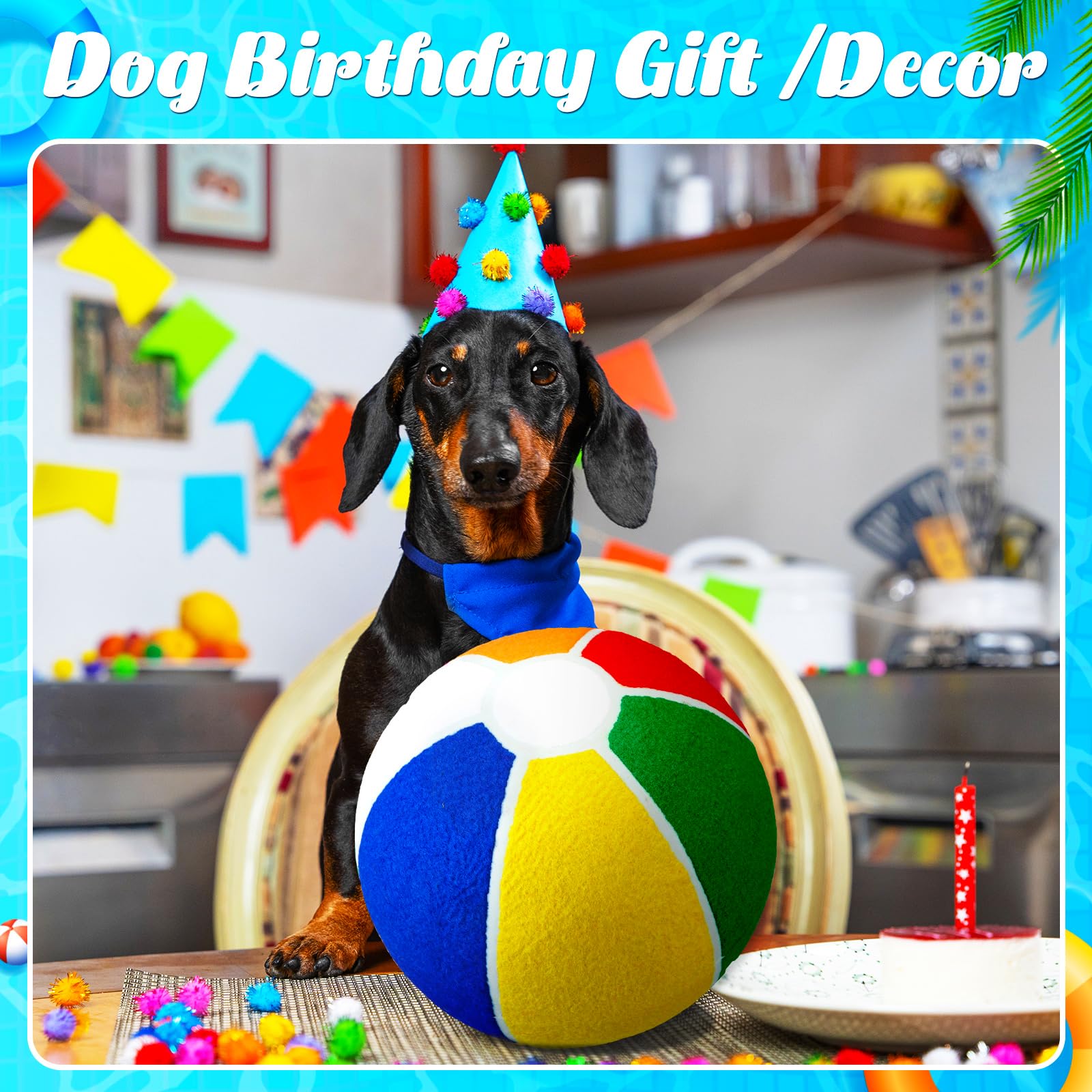 Shappy Dog Water Toy - Giant 9.5" Beach Ball with Air Pump, Multicolor Rubber & Felt, Perfect for Small Medium Puppies, Outdoor Fun