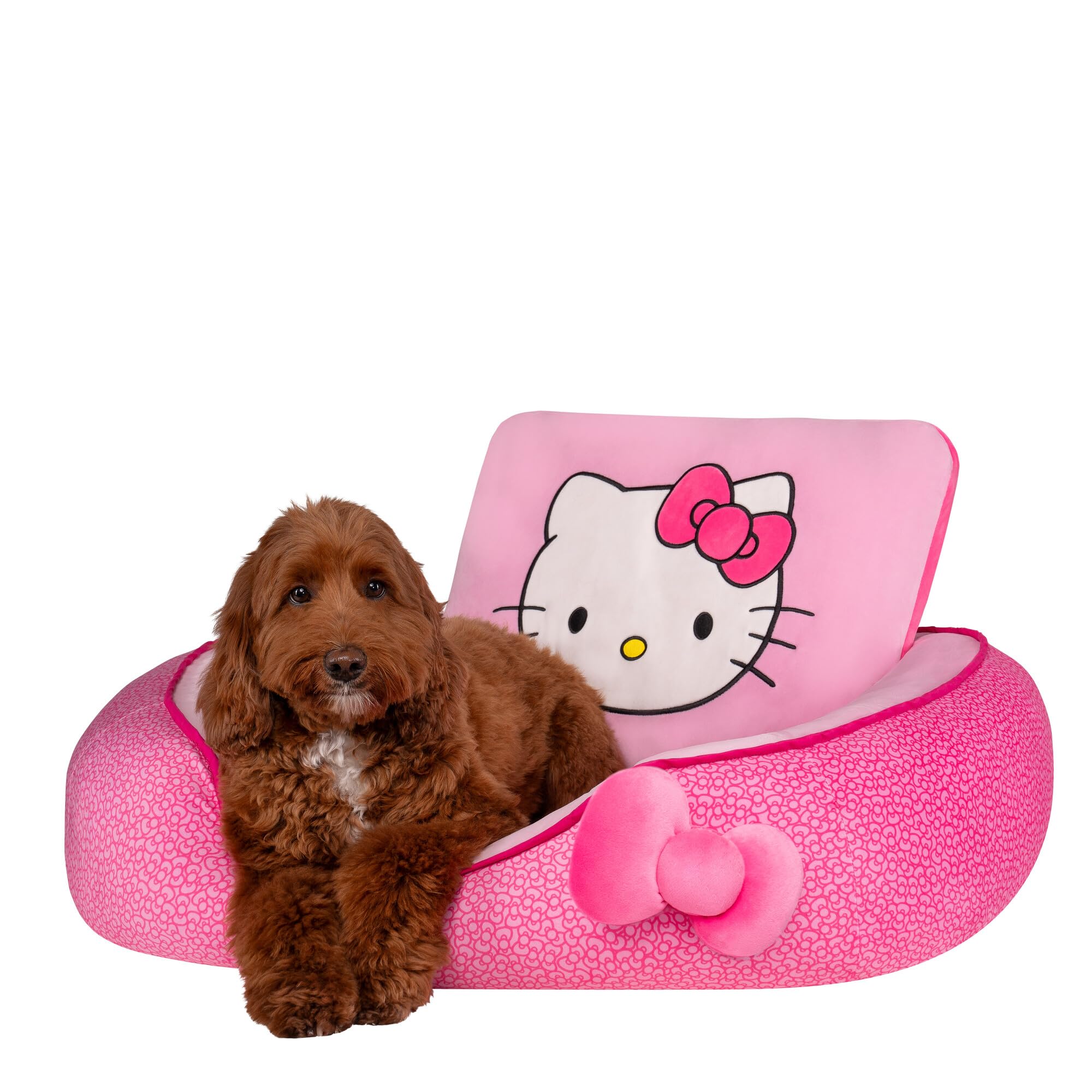 Hello Kitty And Friends Pink Bolster Pet Bed With Printed Design And Machine Washable Removable Insert - Size Large - Ultrasoft 