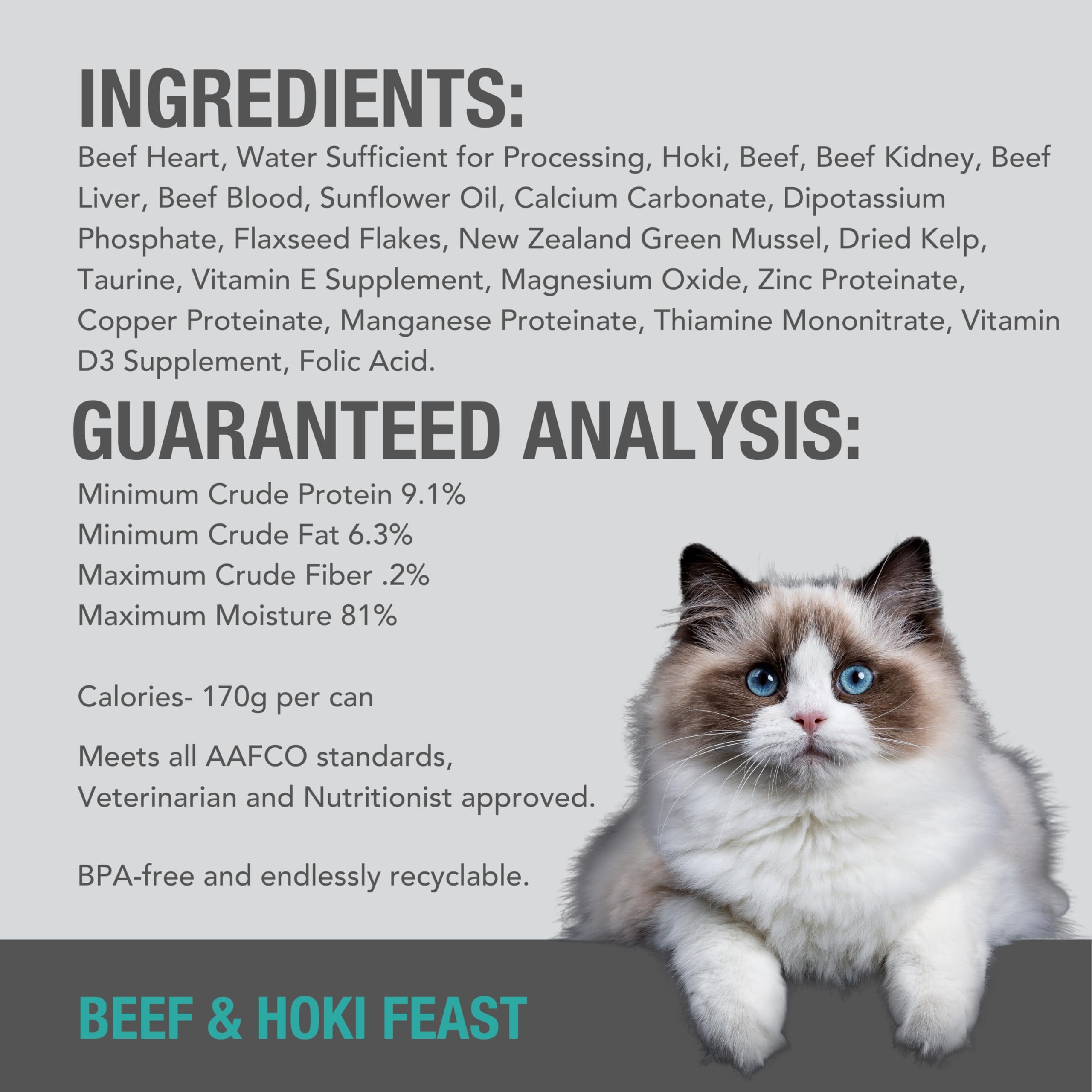 Feline Natural - BPA-Free & Gelatin Free Canned Cat Food - Beef & Hoki, 3oz (Pack of 24)