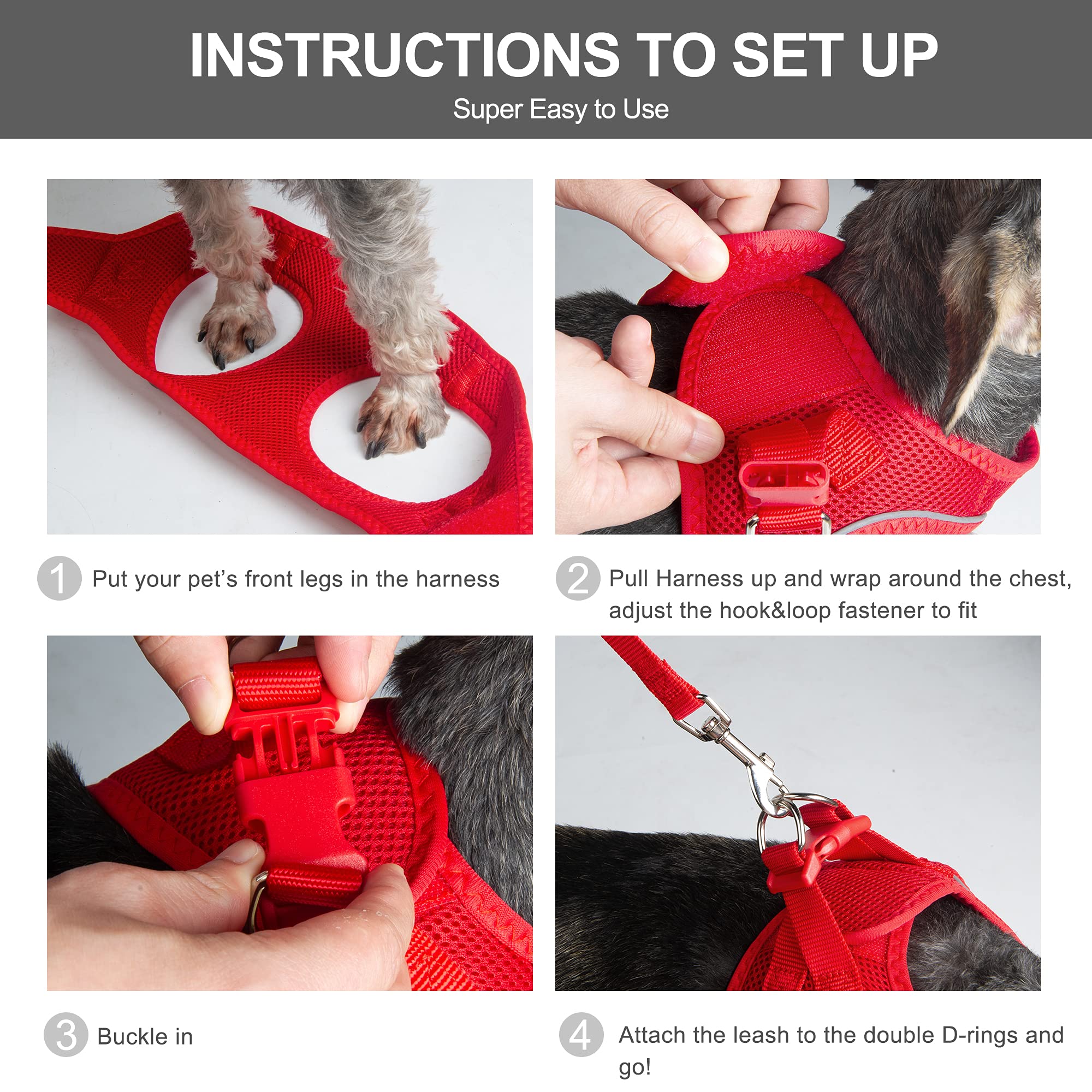 Fida Comfy Dog Harness with Leash, Soft Puppy Vest Escape Proof, Breathable Lightweight Soft Mesh, Adjustable Reflective Step-in