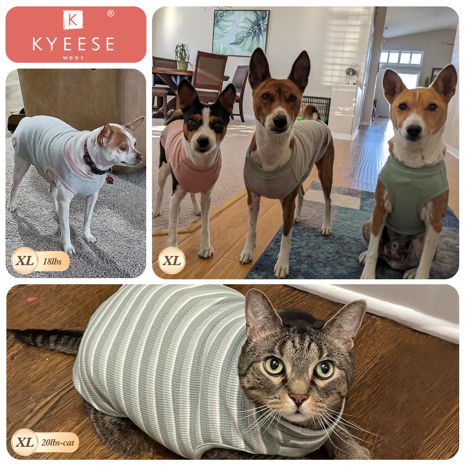 Kyeese 2Pack Dog Shirts Waffle For Small Dogs Stretchy T-Shirts Lightweight Tank Top Sleeveless Dog Vest Breathable, X-Large, Pi
