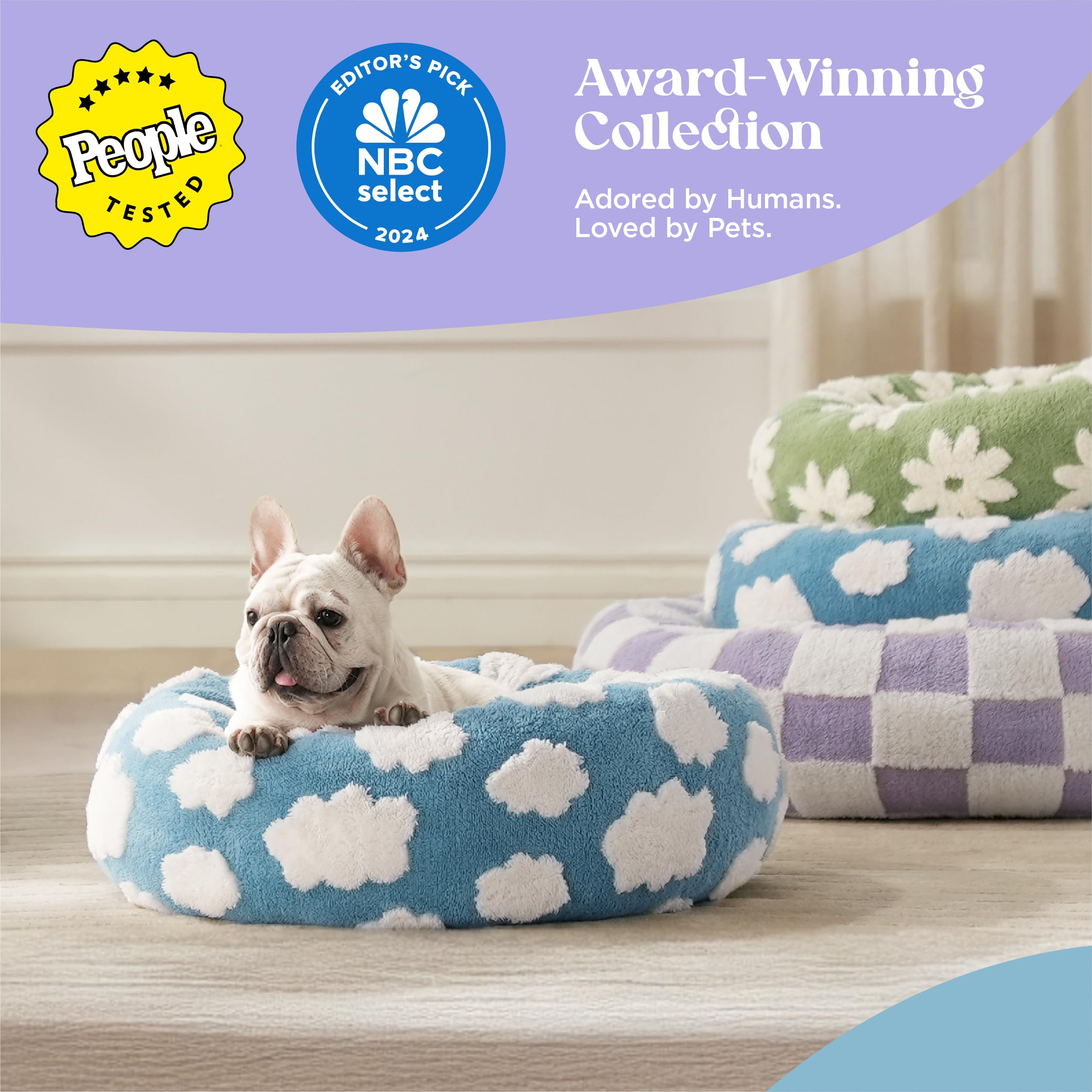 Lesure Small Dog And Cat Bed - Round Calming Beds, Cute Modern Design With Jacquard Shaggy Plush, Anti-Slip Bottom, 23 Inch, Gre