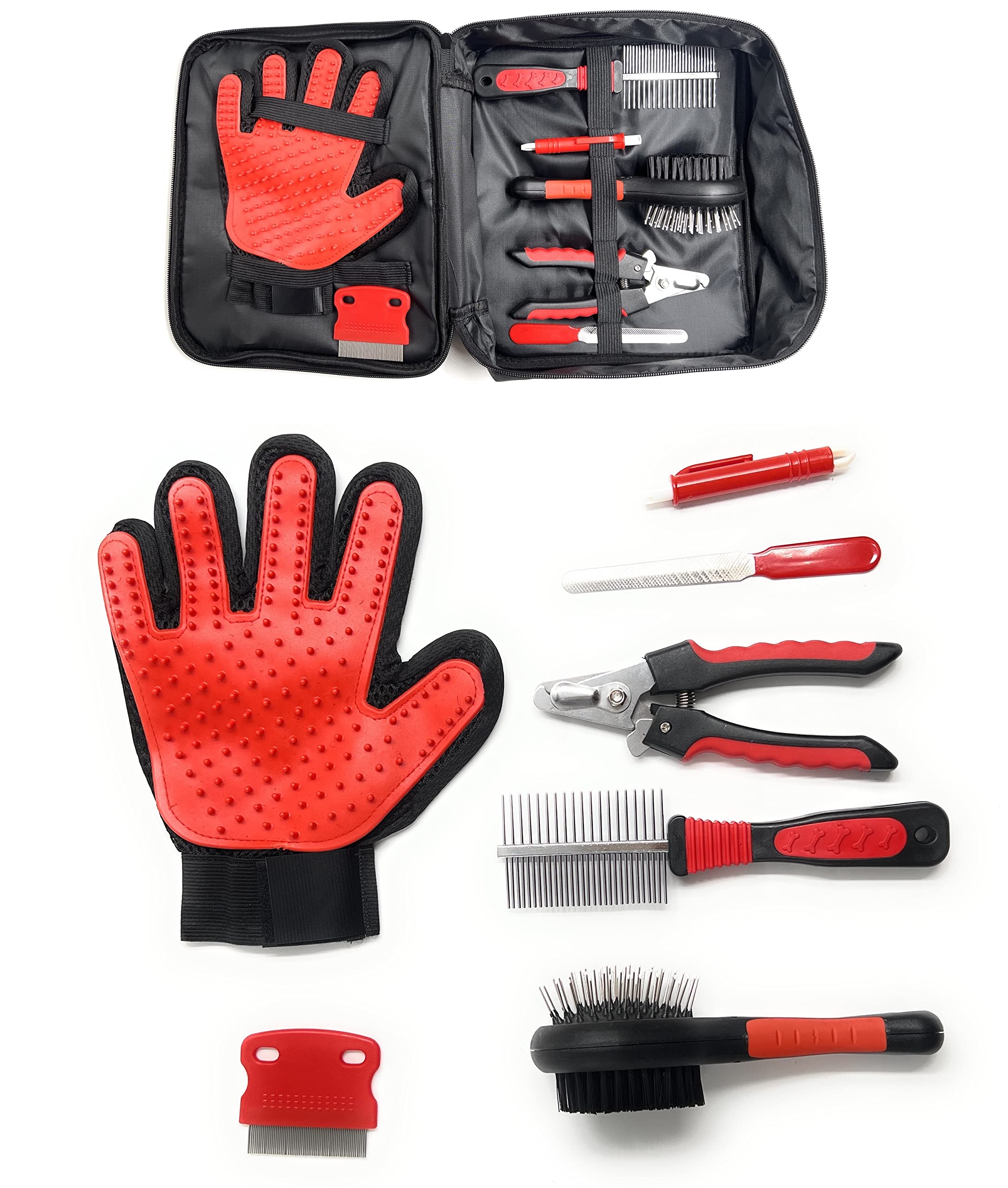 24X7 Emall Pet Grooming Kit Grooming Kit With Carry Bag For Dog And Cat With, DoubleSided Dog Comb, Deshedding Glove, Slick Hai