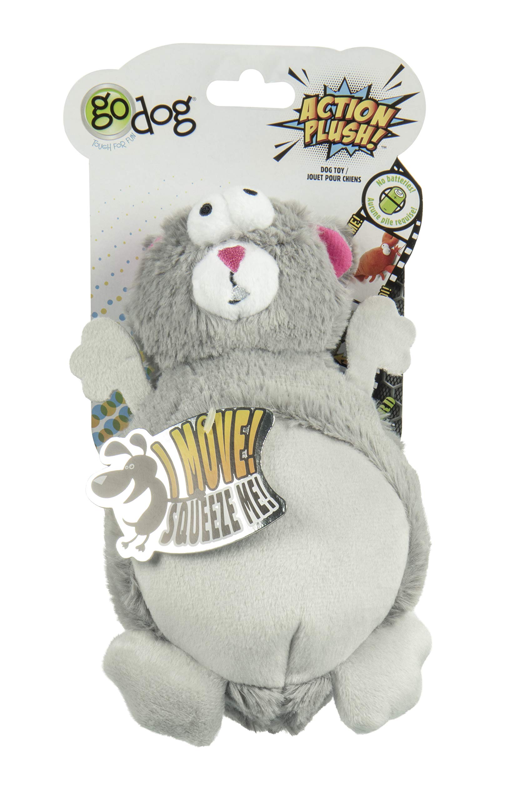goDog Action Plush Squirrel Dog Toy - Chew Guard Technology, Gray, One Size, Model 73571