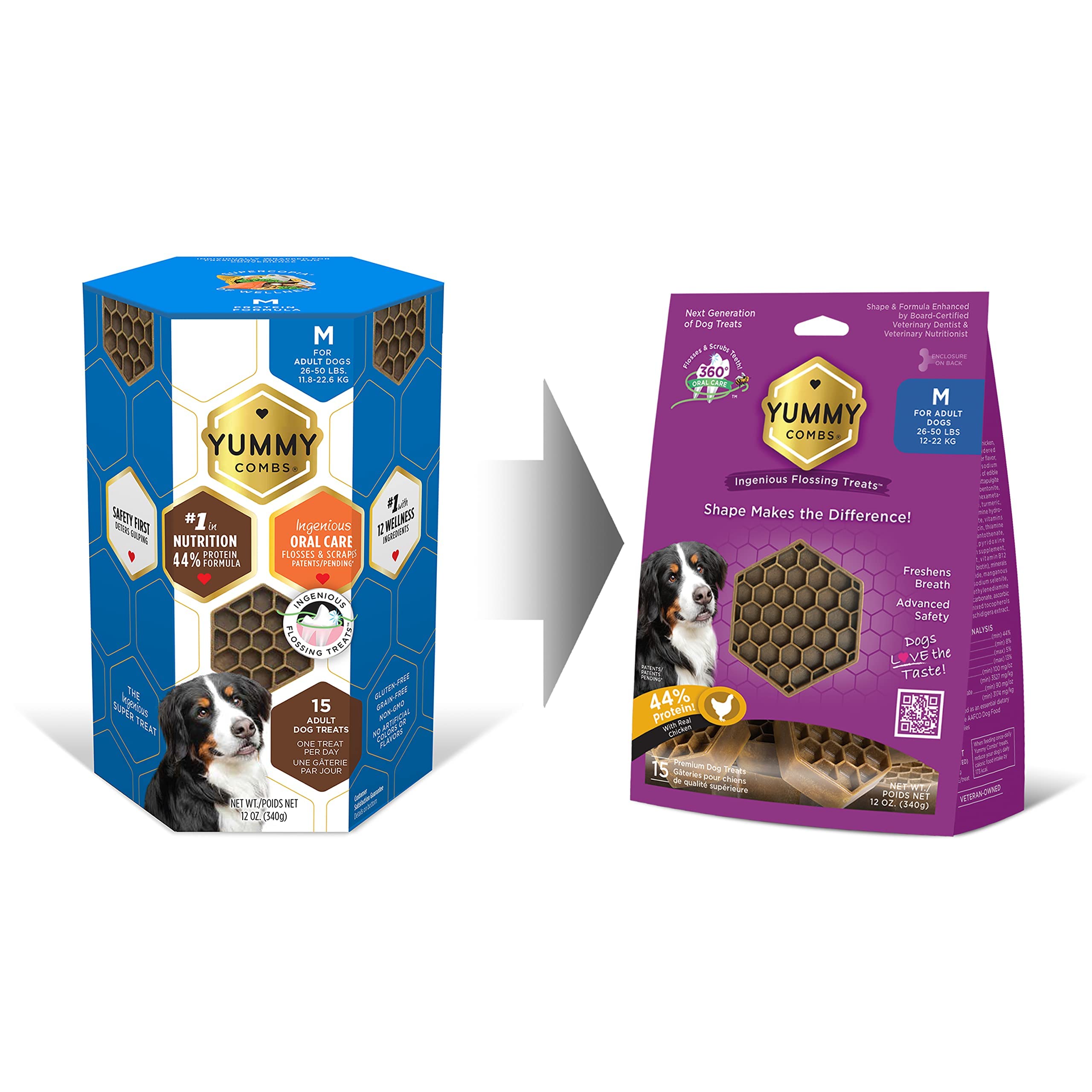 Yummy Combs Dog Dental Treats - Vet VOHC Approved - Delicious Chicken Protein - Removes Tartar with Cleaning Comb Shape - Dental