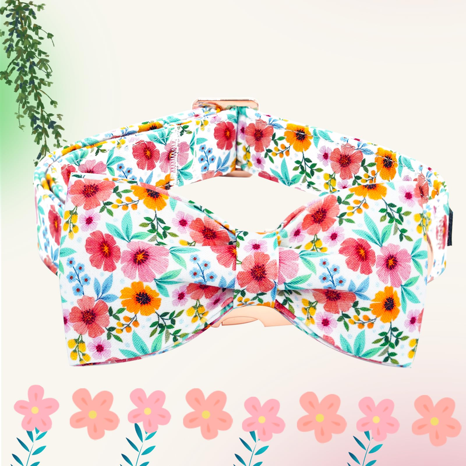 Elegant Little Tail Dog Collar- Cute Floral Dog Collars With Bow For Small Dogs, Female Adjustable Cotton Summer Pet Bow Holiday