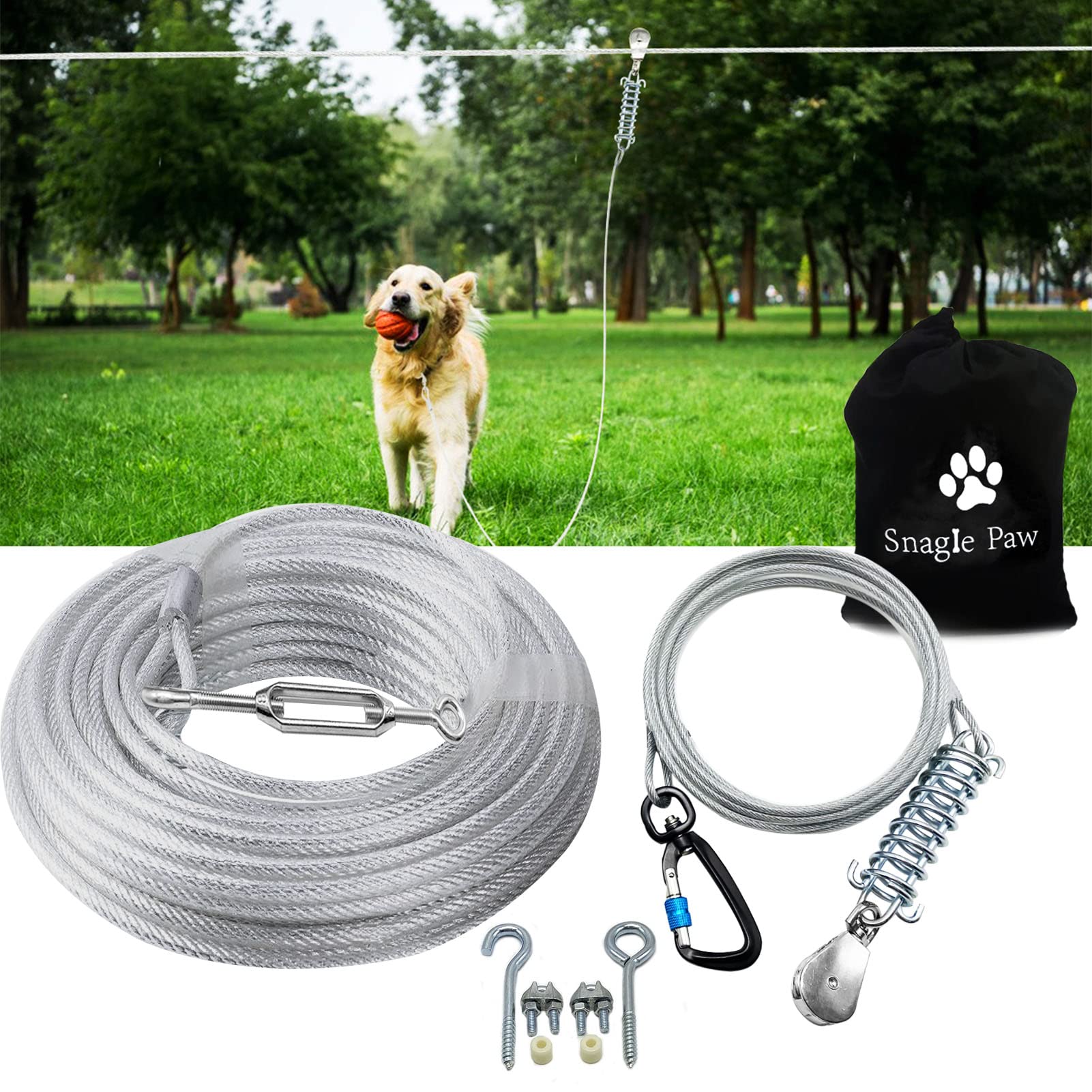 Dog Tie Out Runner For Yard,Trolley System For Large Dogs,Heavy Duty Dog Run Cable Lead 150Ft With 10Ft Pulley Runner Line For Small Medium And Large Dogs Up To 250Lbs Running Outside Yard Or Camping