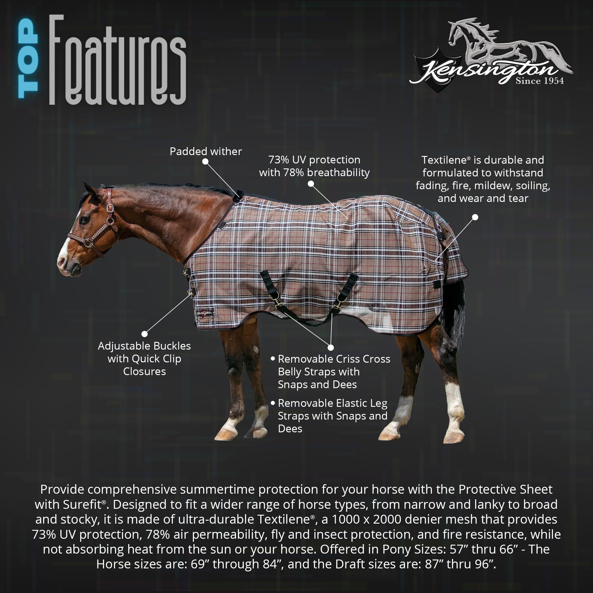 Kensington Breathable And Uv Protective Sheet Surefit All Season Protection For Horse - 69'', Desert Sand