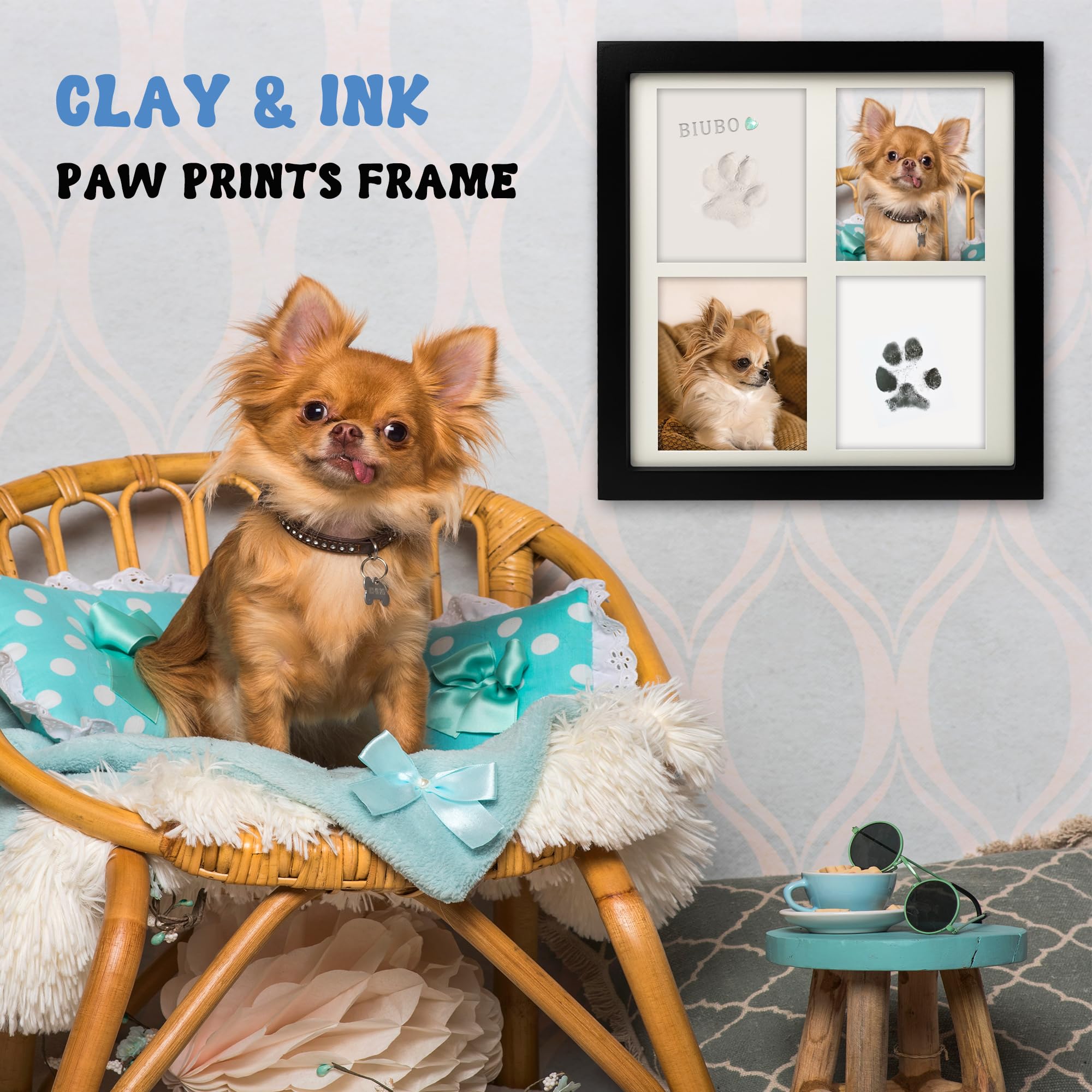 MYPAWLETS Paw Print Kit for Dogs & Cats - Clean-Touch Ink Pad & Soft Clay, 4x4.7 inches, Black, Model YY-4PetInkClay