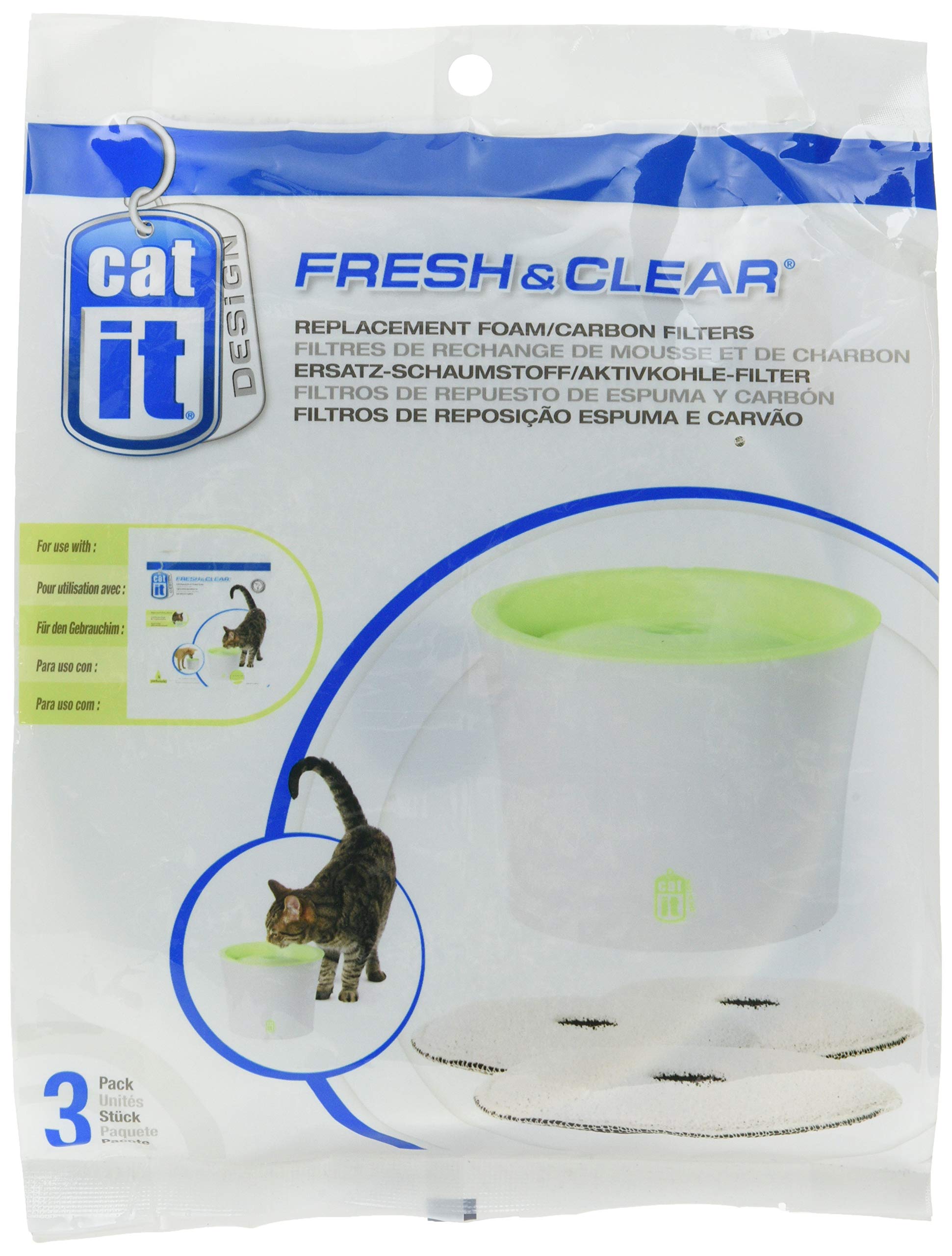 Catit Replacement 3 pack Carbon & Foam Cartridge for Fresh & Clear Water Fountain