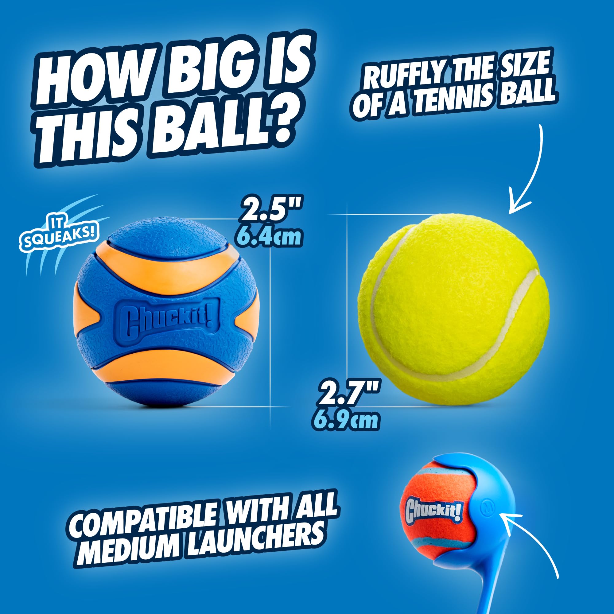 Chuckit! Ultra Ball Dog Toy - Medium Bouncy Fetch Balls for Dogs 20-60 lbs - Made from Durable Rubber - Floating Water Pet Toys