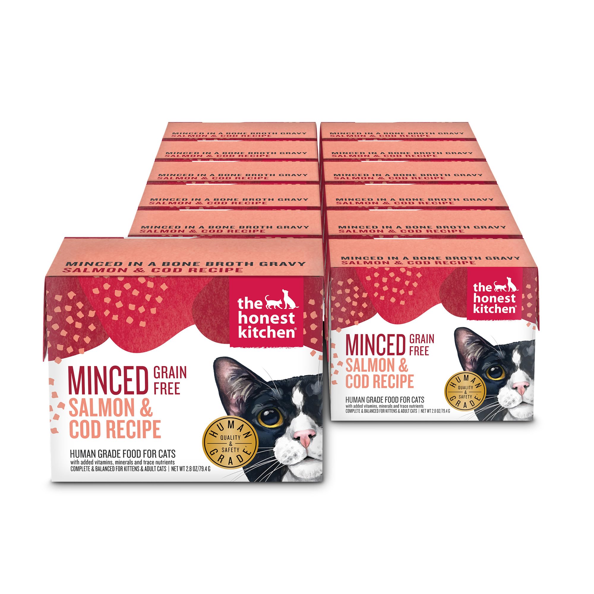 The Honest Kitchen Human Grade Grain Free Minced Salmon & Cod in Fish Broth Gravy Wet Cat Food, 2.8 oz x12