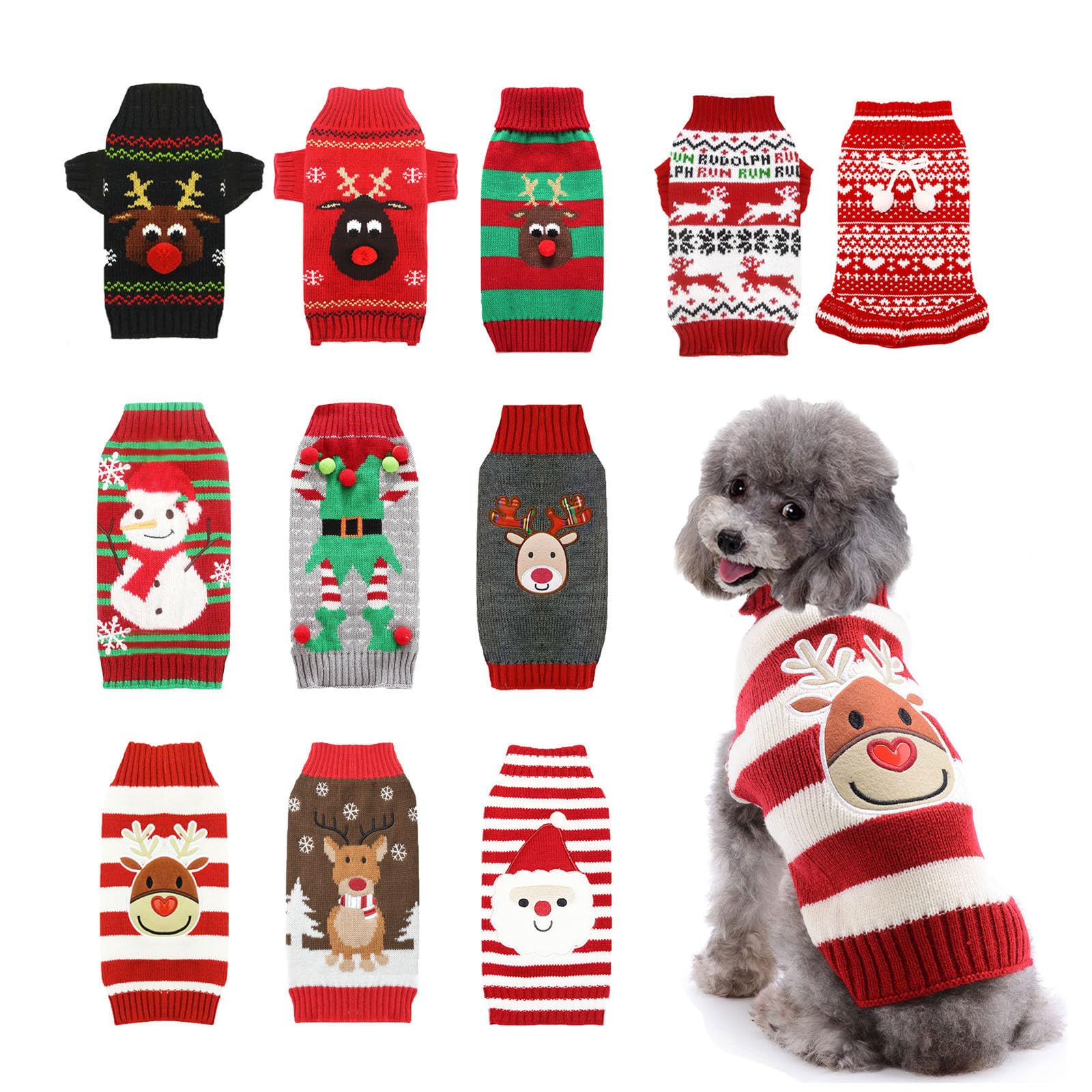 Axiijgl Christmas Sweaters For Dogs & Cats - Reindeer Dog Fleece Sweater With Striped Design & Leash Hole