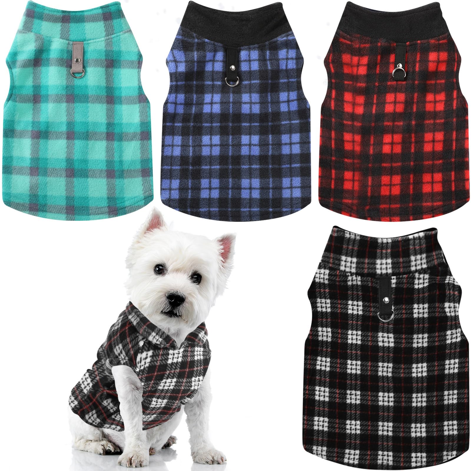Weewooday 4 Pieces Winter Fabric Dog Sweaters With Leash Ring Soft Fleece Vest Pullover Pet Jacket Warm Dog Clothes Coats For Pe