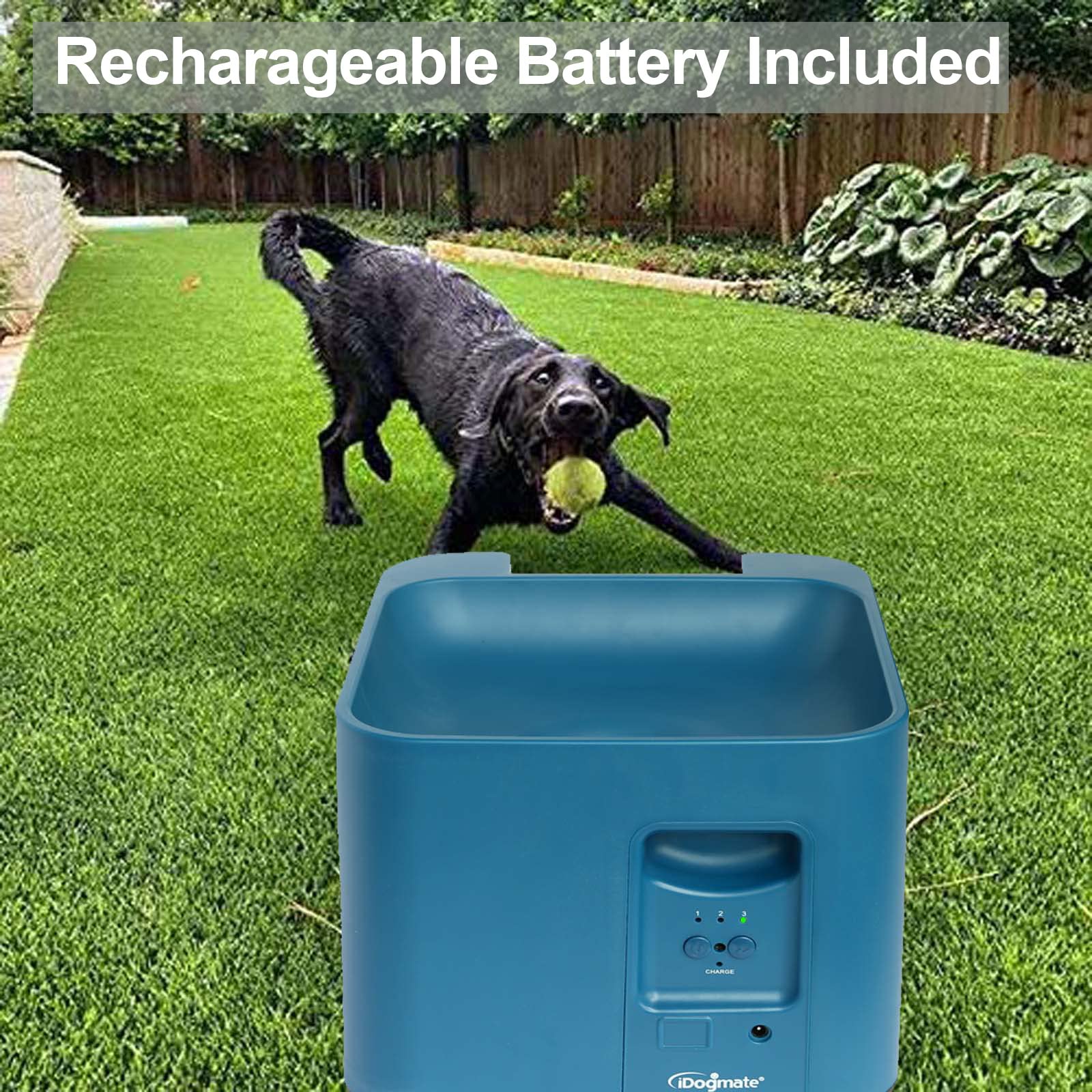 IDOGMATE Automatic Dog Ball Launcher - Rechargeable Tennis Ball Thrower for Big/Medium-Sized Dogs - Remote Control - 3 Balls (2.