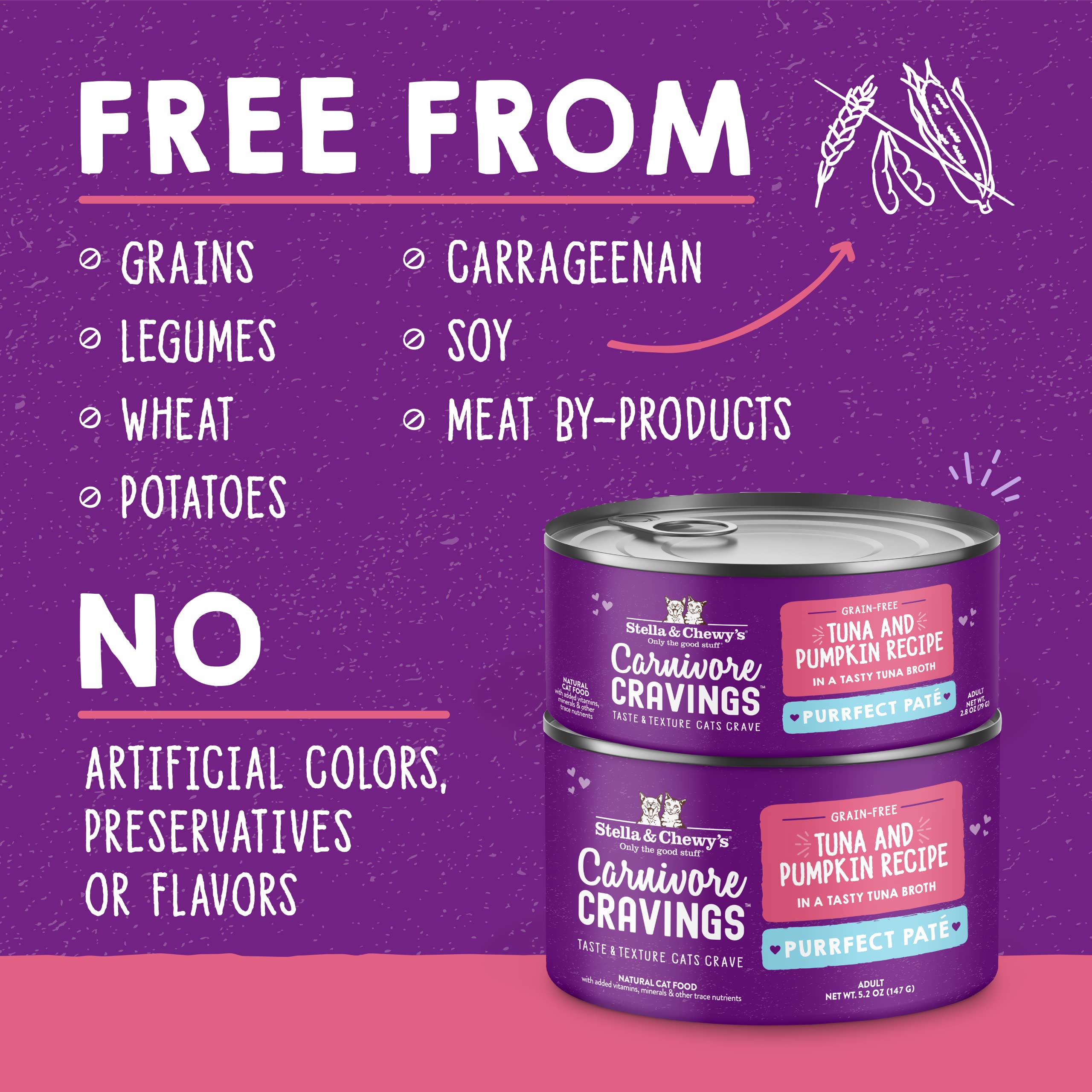 Stella & Chewys Carnivore Cravings Purrfect Pate Cans - Grain Free, Protein Rich Wet Cat Food - Tuna & Pumpkin Recipe - (2.8 Ou