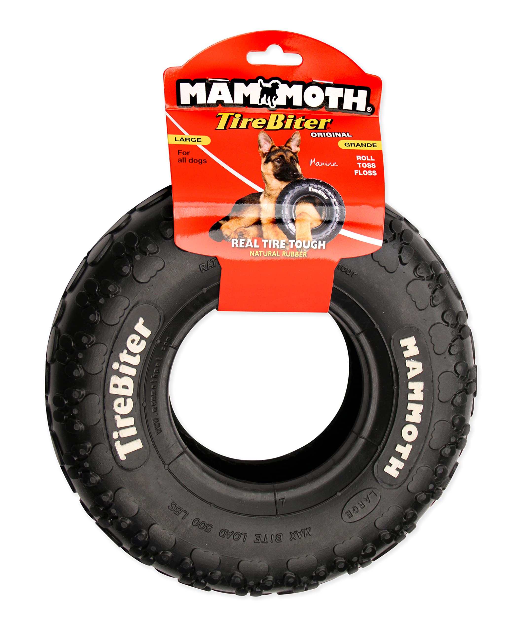 Mammoth Tirebiter Originals - Natural Rubber Dog Toys - Dog Toys For Extra Long Interactive Play - Strong Chewer Toys For Dogs - Large, 10