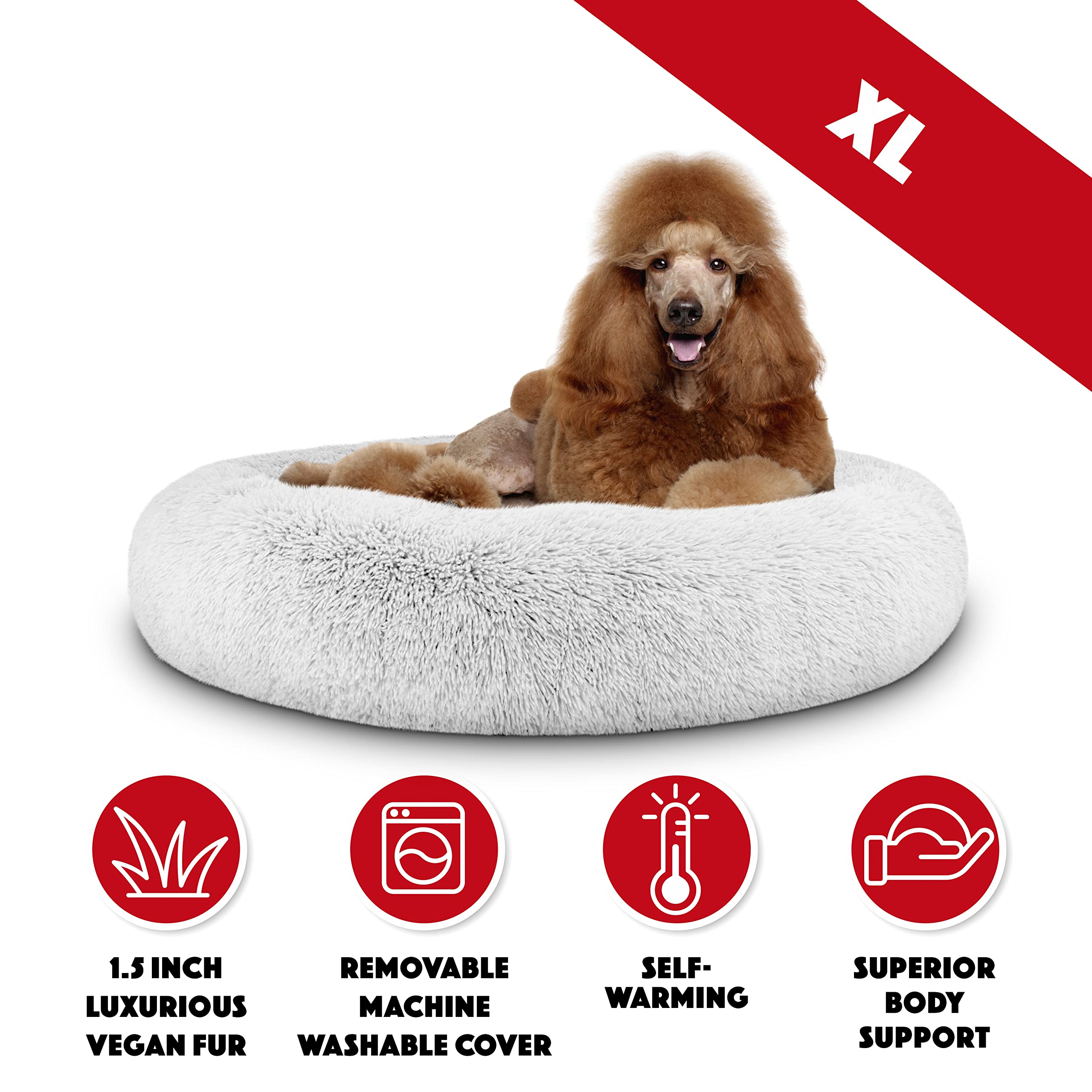 The Dogs Balls Sound Sleep Donut Dog Bed, Ice White Fur XL, Veterinary Approved