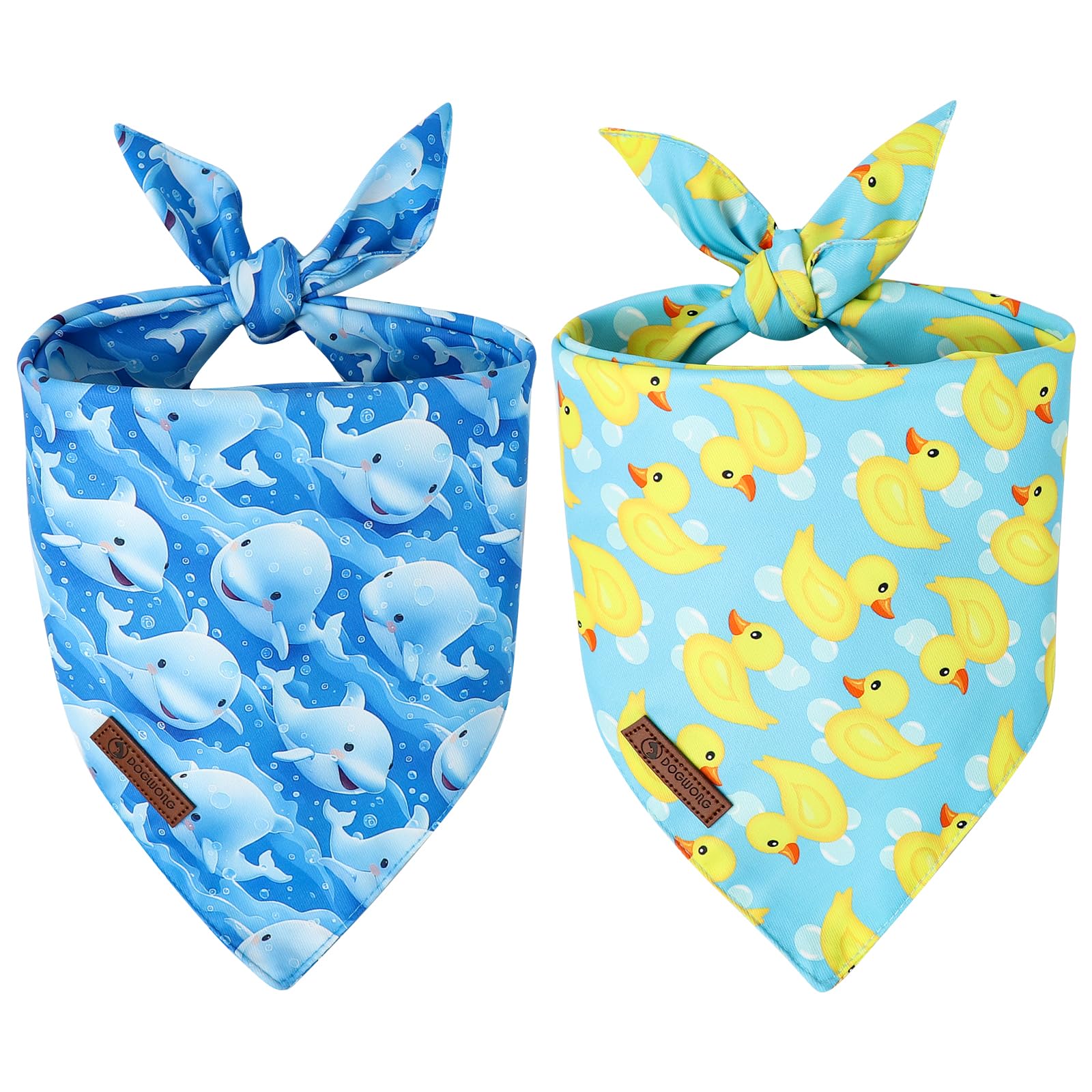 Dogwong Cute Dog Bandanas 2 Pack, Duck Whale Print Triangle Reversible Blue Summer Pet Scarf Durable Holiday Bandana For Small A