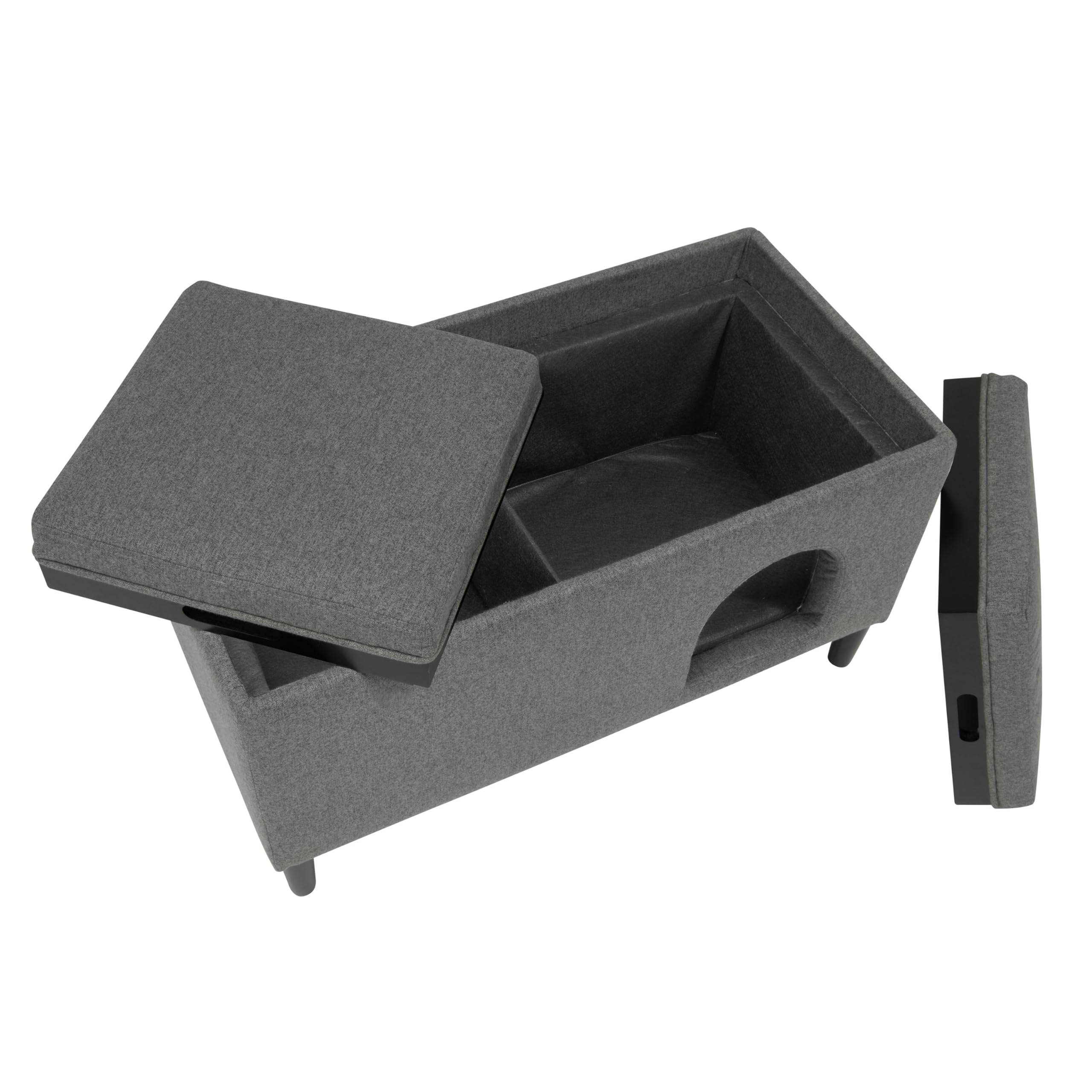 Paws & Purrs Modern Dual-Purpose Ottoman & Multi-Cat Bed, Large, Gray, Model 61210, Stylish 2-in-1 Footstool with Hidden Storage