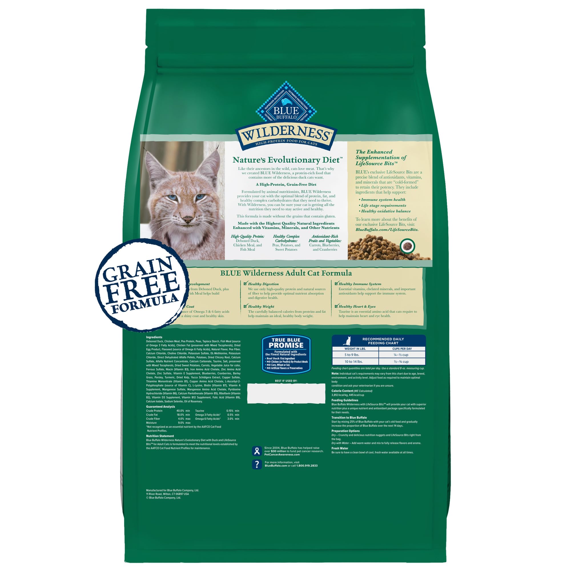 Blue Buffalo Wilderness Natures Evolutionary Diet High-Protein, Grain-Free Natural Dry Food for Adult Cats, Duck, 5-lb. Bag