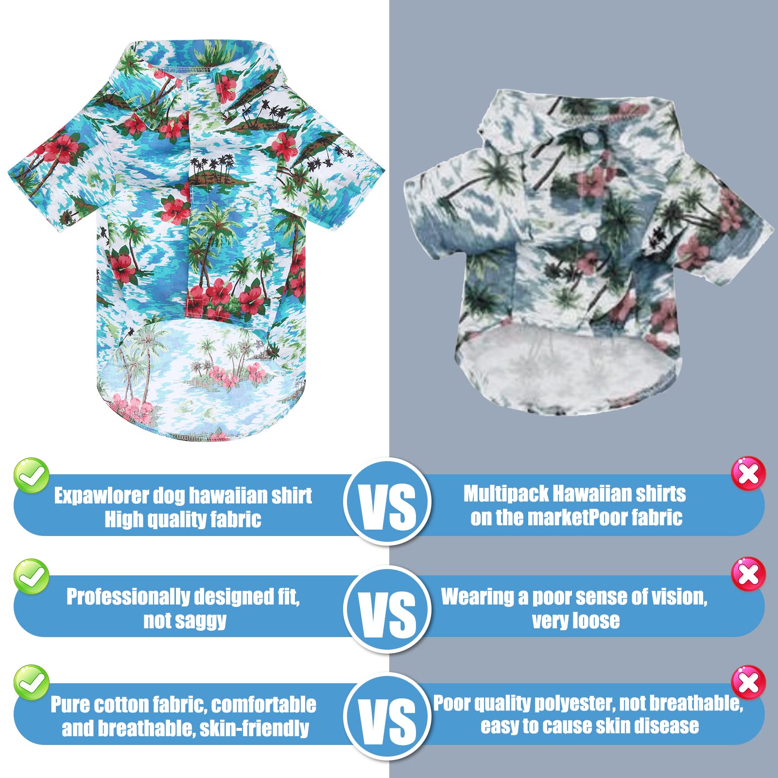 Expawlorer Dog Hawaiian Shirt - Dog Summer Clothes, Breathable Dog Polo T-Shirts With Floral And Sea Island Pattern,Puppy Outfit