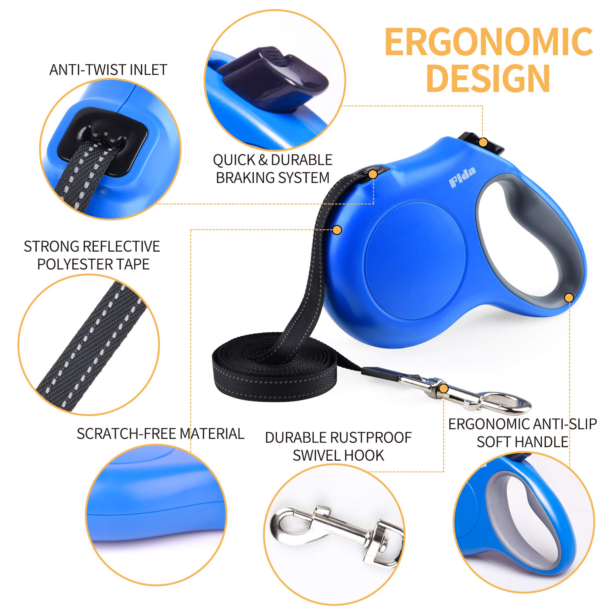 Fida Retractable Dog Leash X-Small Breed, 10 Ft Durable Pet Walking Leash For Extra Small Dogs/Cats/Small Animals Up To 18 Lbs, 360?Tangle Free, Blue