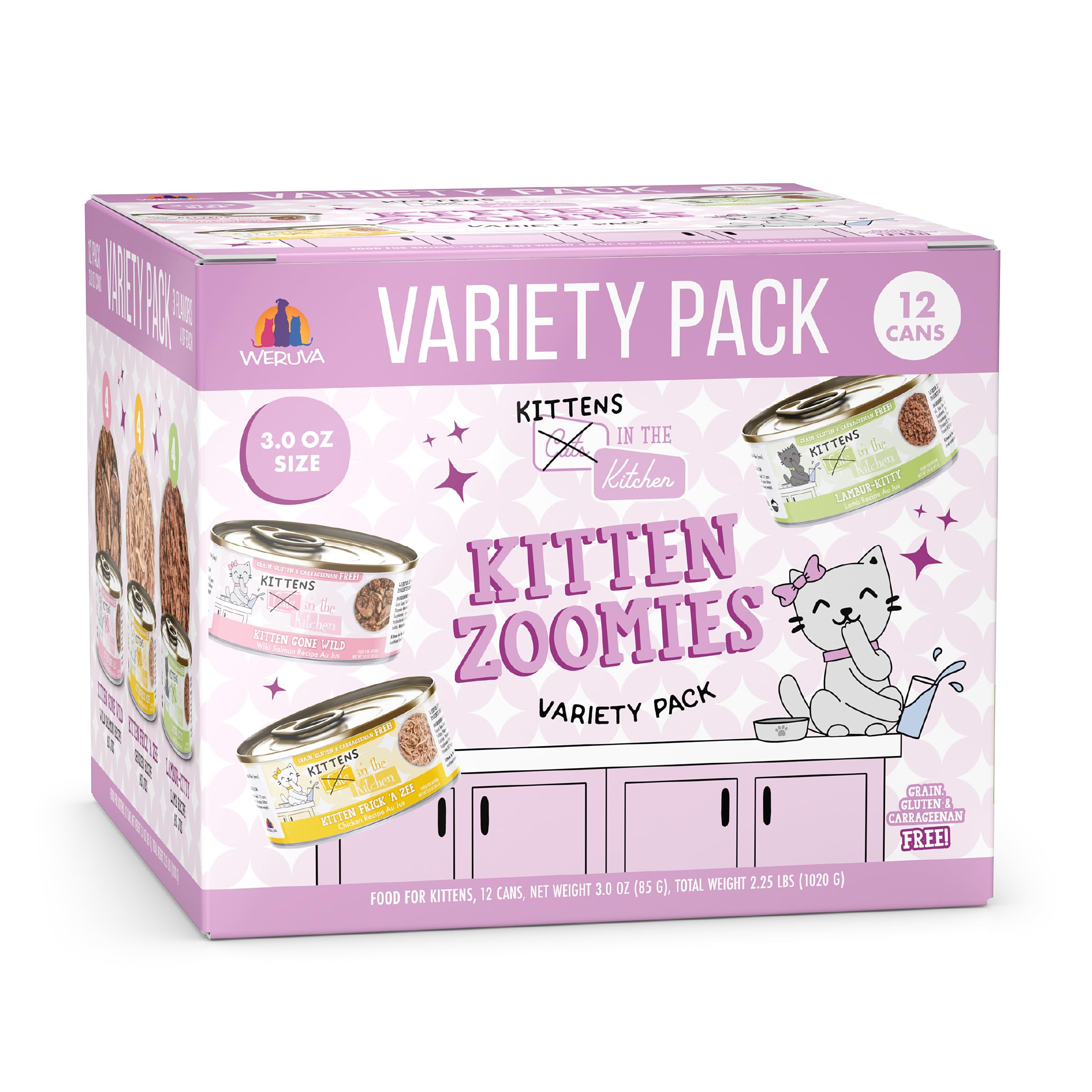 Weruva Cats in The Kitchen Kitten, Kitten Zoomies Variety Pack, 3oz Can (Pack of 12)