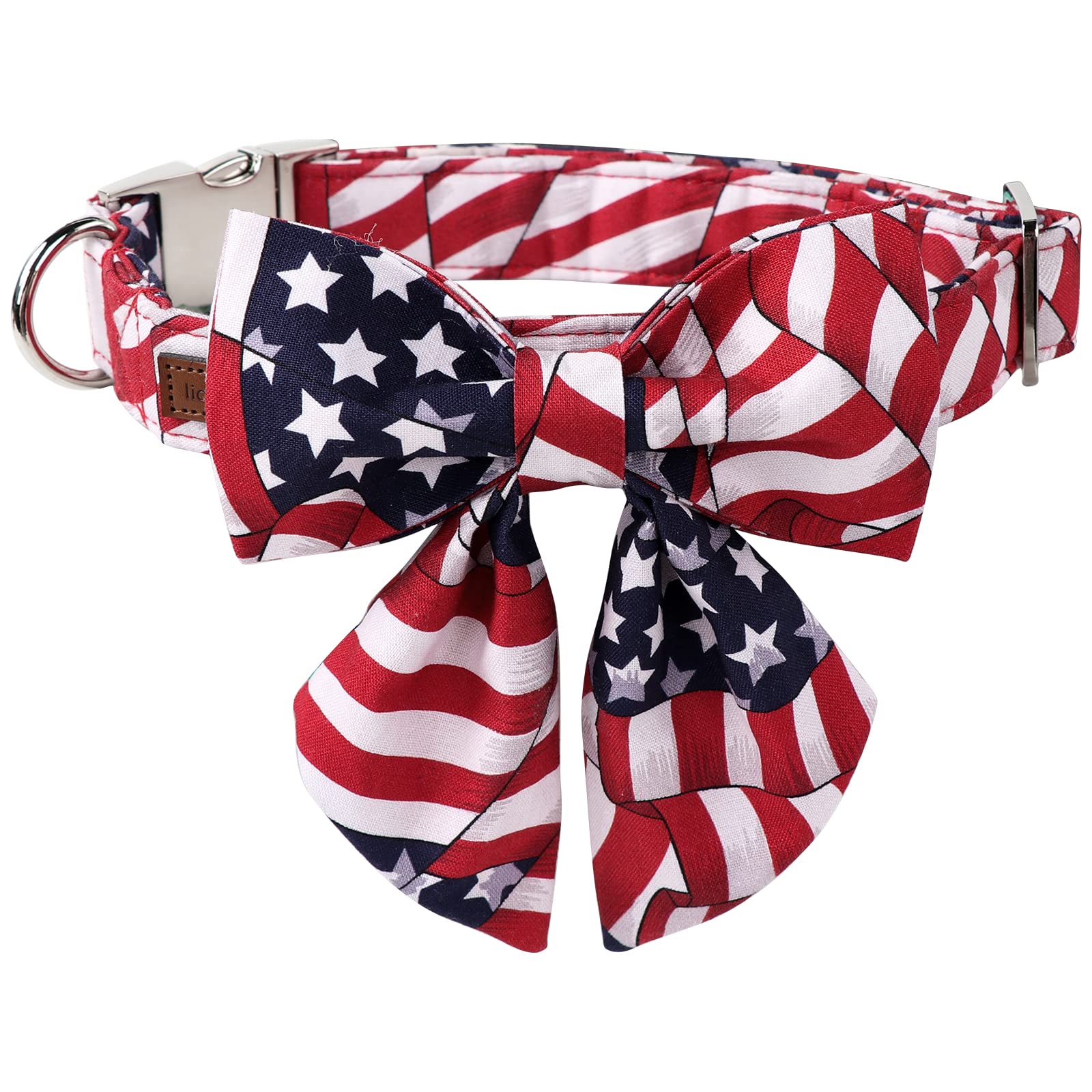Lionet Paws Patriotic Dog Collar With Sailor Bow, 4Th Of July, Soft And Comfortable Adjustable American Flag Collar For Dogs, La