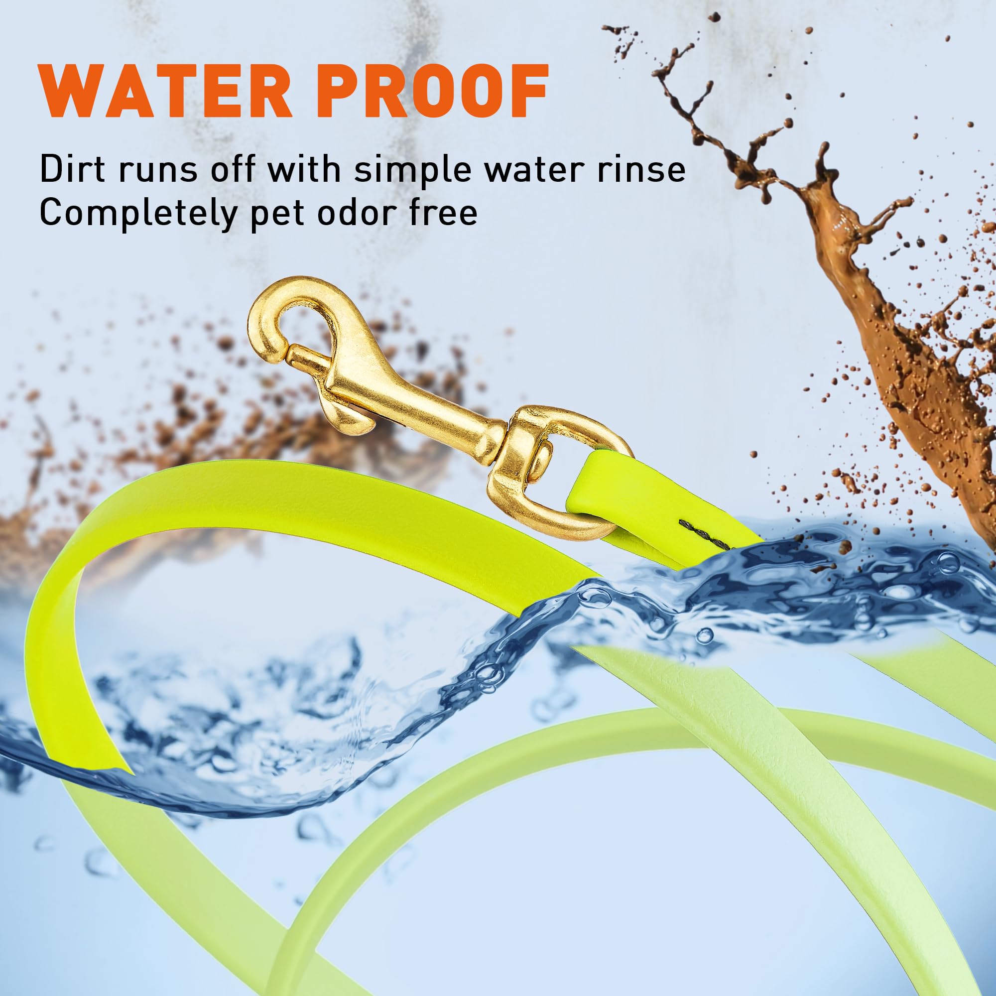 Viper Biothane K9 Working Dog Leash Waterproof Lead For Tracking Training Schutzhund Odor-Proof Long Line With Solid Brass Snap For Puppy Medium And Large Dogs, 33Ft Safety Yellow