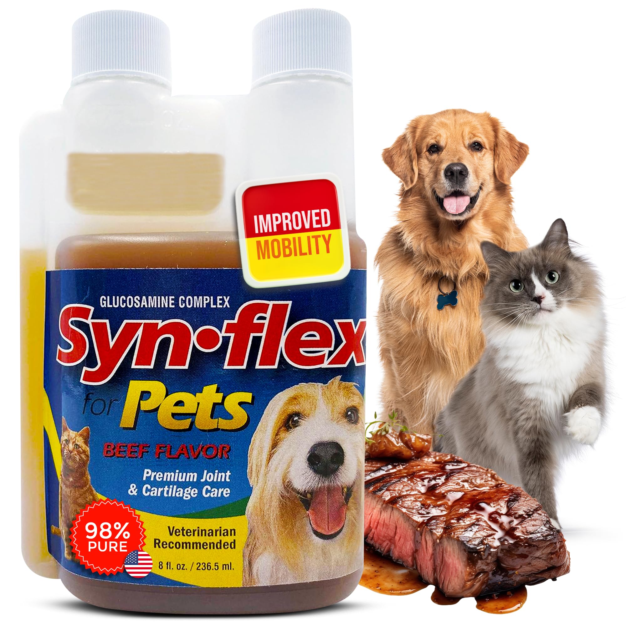 Concentrated Liquid Glucosamine for Dogs & Cats with Chondroitin: 1500mg High Potency, Boswellin, Yucca, Manganese for Mobility 