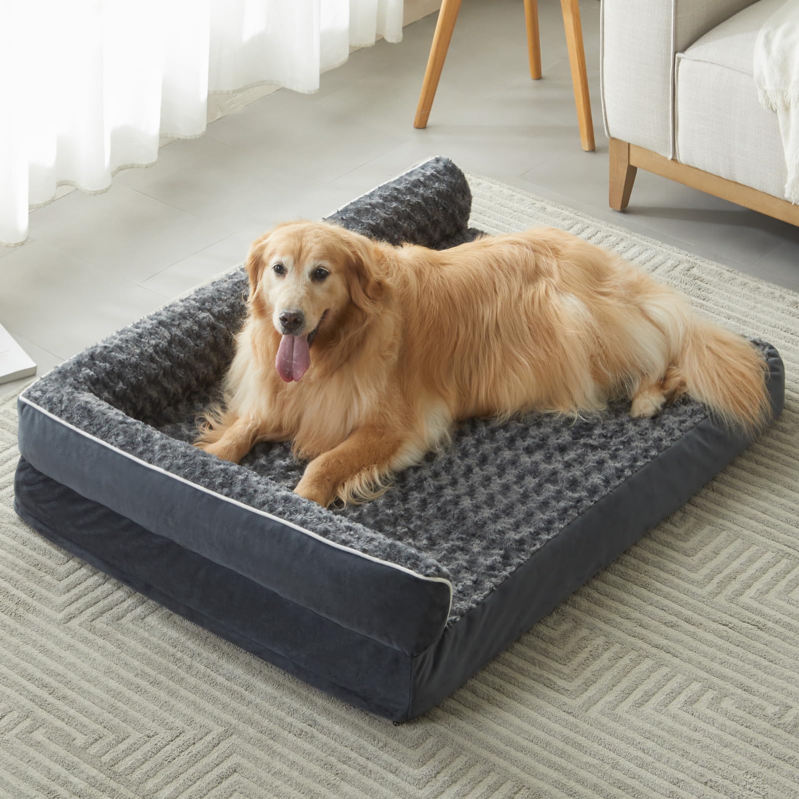 BFPETHOME Extra Large Orthopedic Dog Bed, L-Shaped Pet Bed for Dogs up to 100 lbs, Waterproof, Removable Washable Cover, Non-Sli